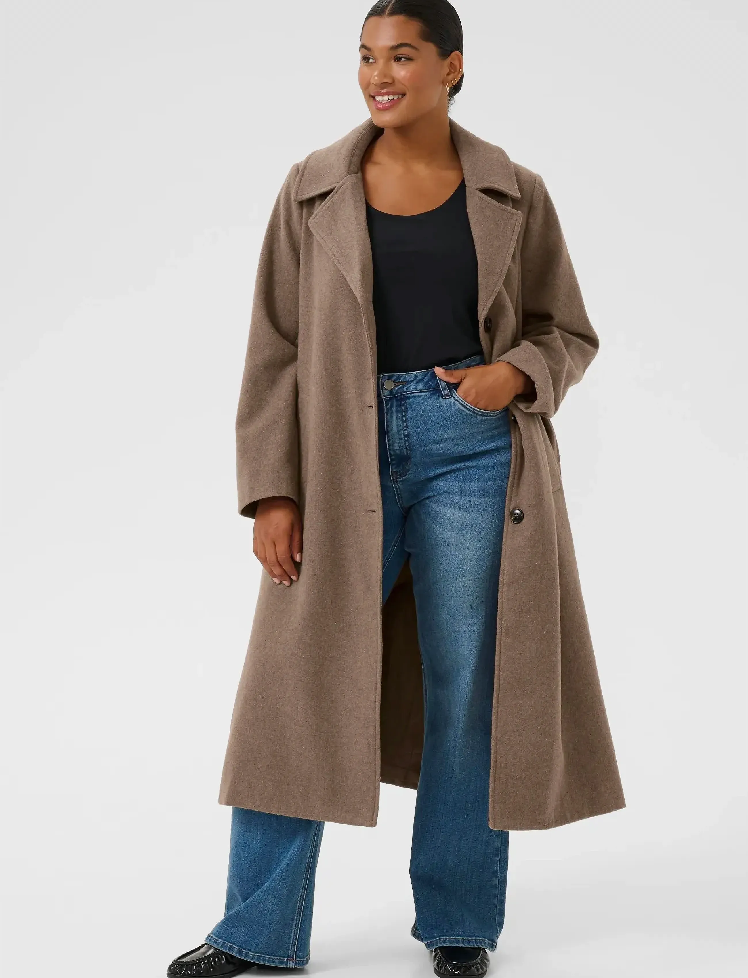 Kaffe Curve KCnanny Long Coat - Riided - MAJOR BROWN C. / brown