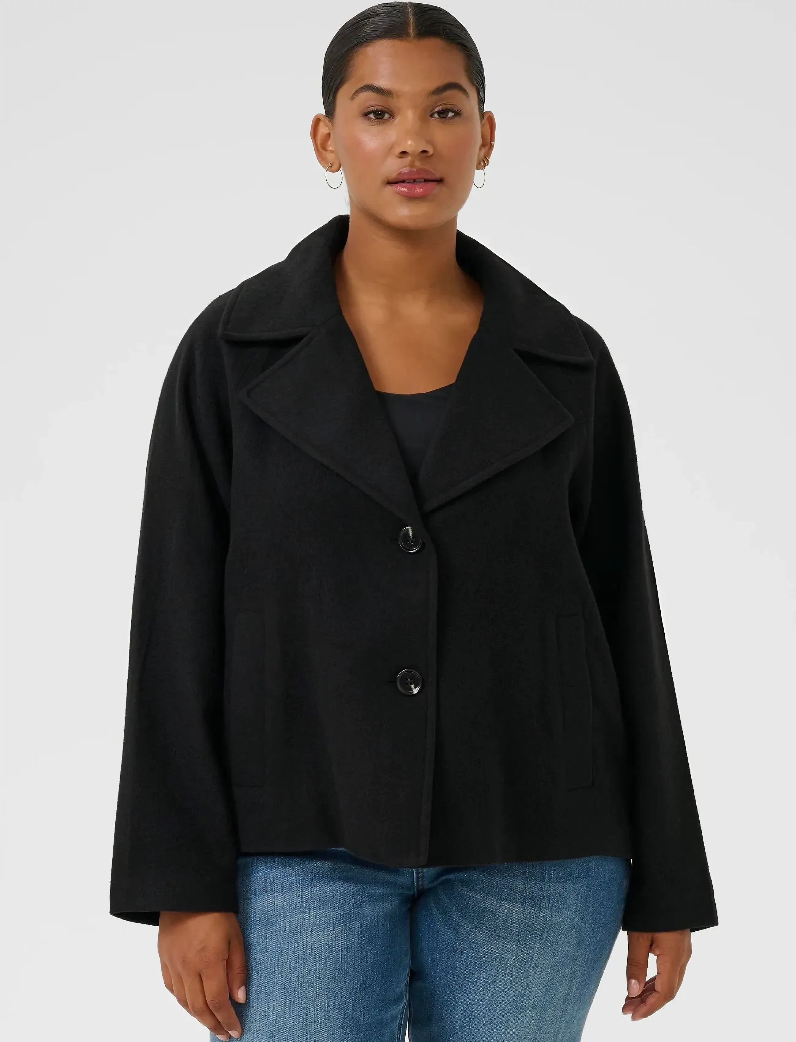 Kaffe Curve Kcnanny Short Jacket, Kvinder, Kort Jakke, Sort, Str: 44