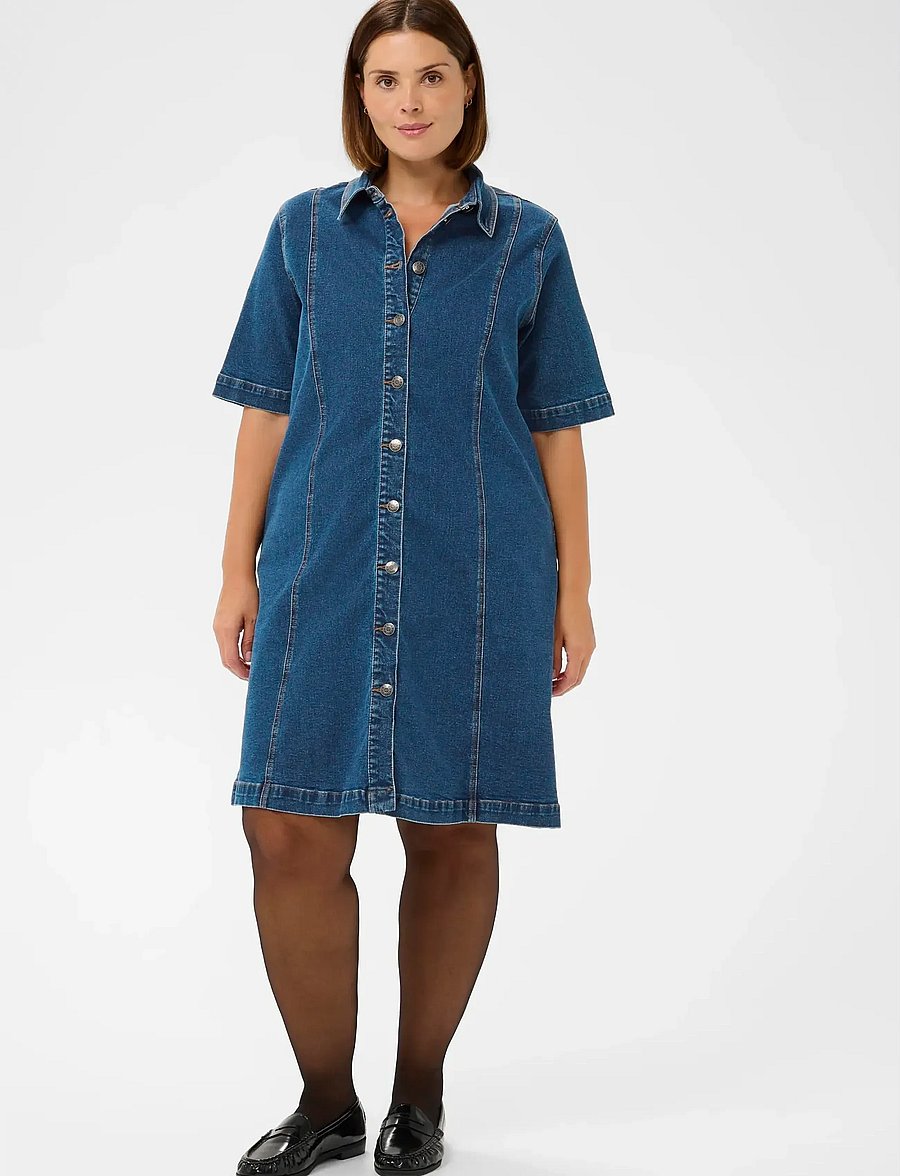 Kaffe Curve - KCleni Denim Dress - skjortklänningar - medium blue denim - 3