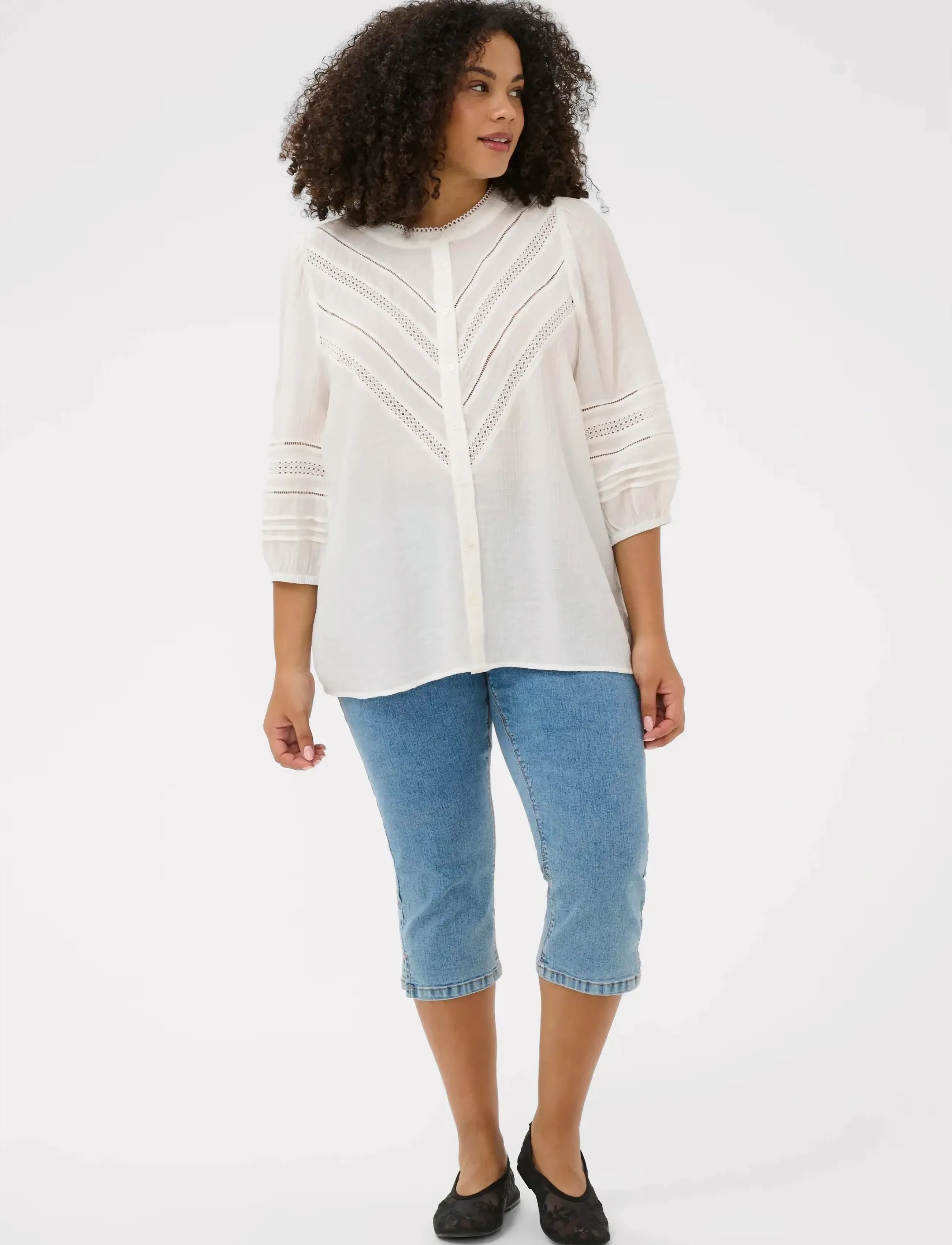 Kaffe Curve Kcliwa Shirt, Kvinder, Puffærme Bluse, Cream, Str: 44