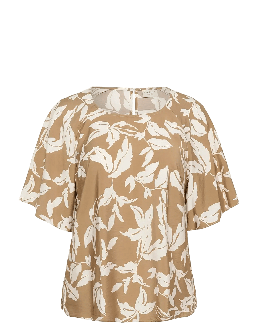 Kaffe Curve - KCmarla Blouse - kurzärmelige blusen - oak chalk leafs - 1