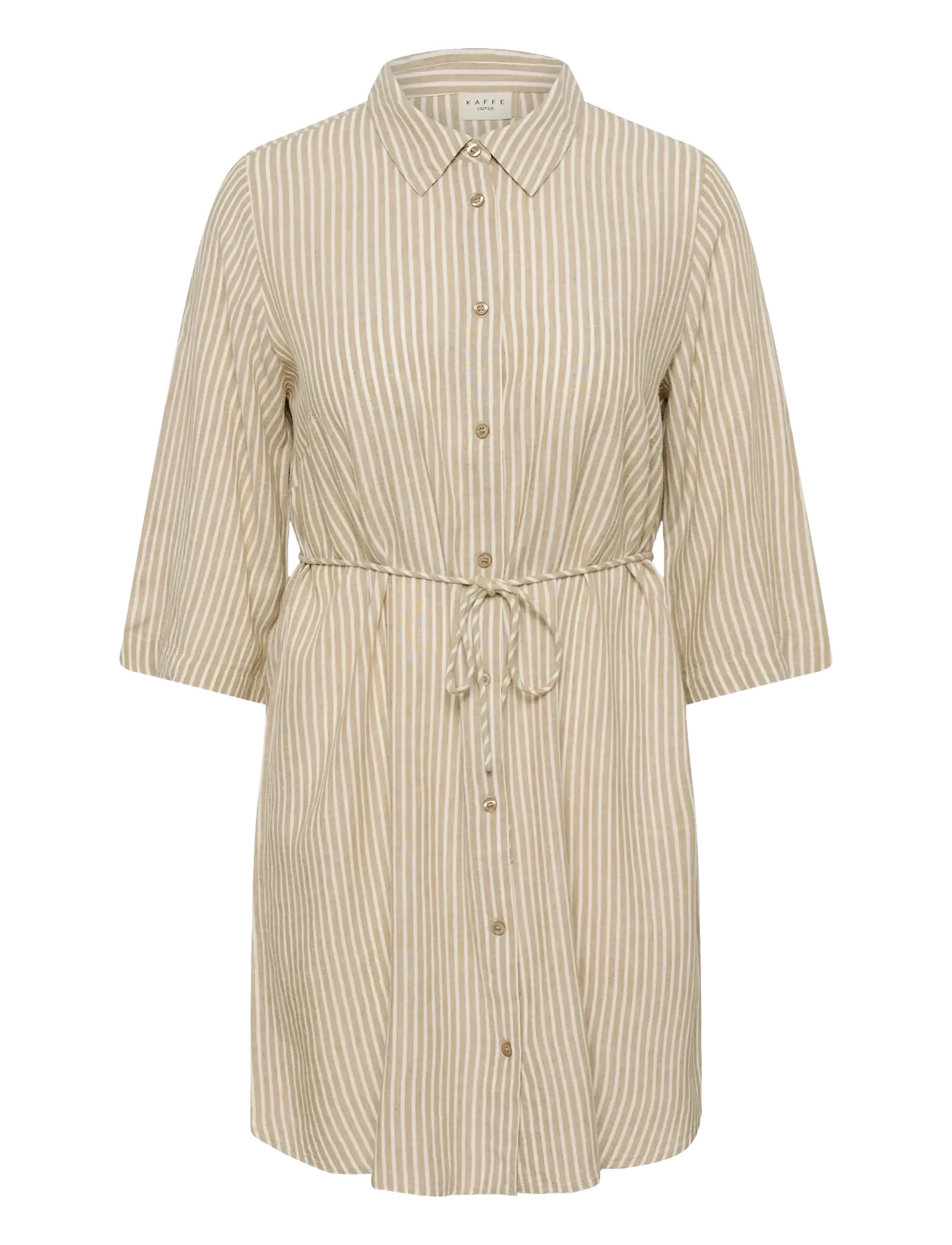 Kaffe Curve KCmille Short Shirt Dress - Klänningar - CHINCHILLA/CHALK STRIPE / beige