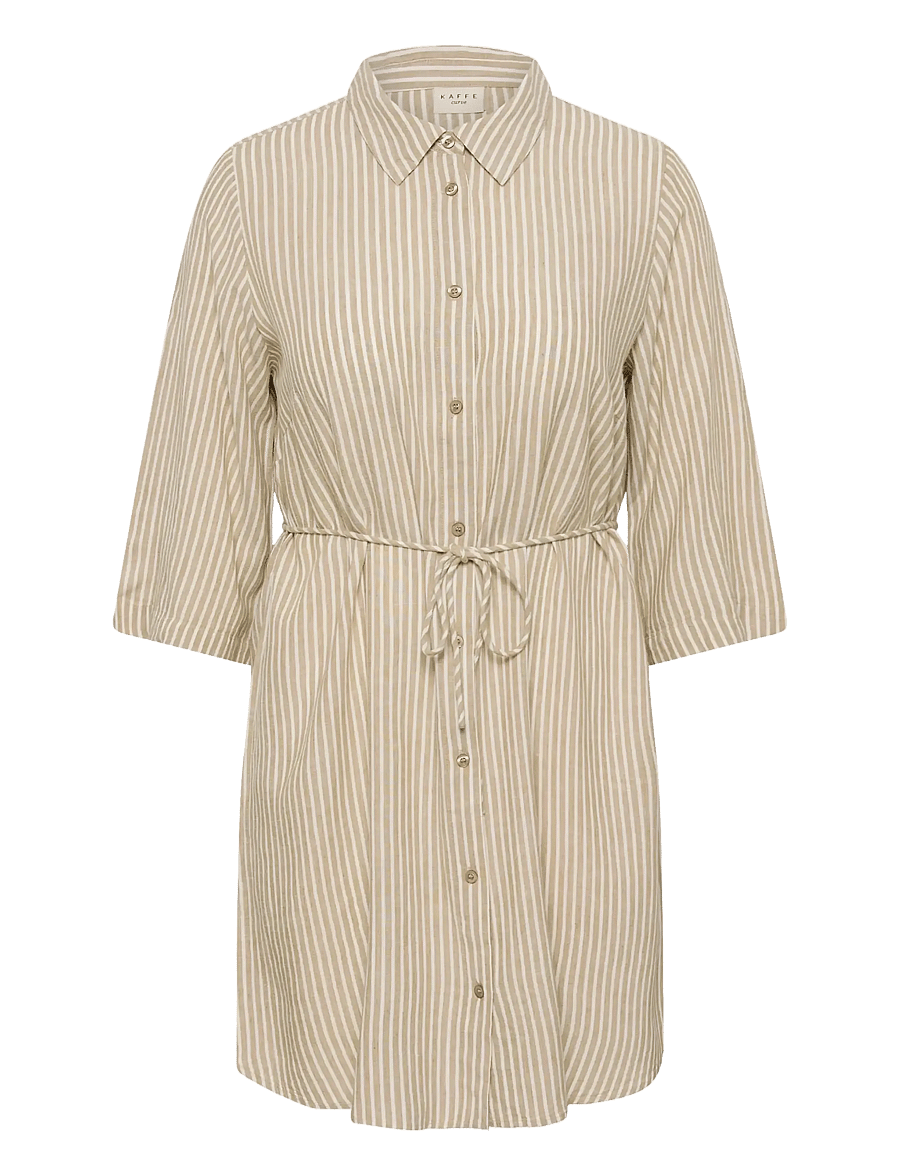 Kaffe Curve - KCmille Short Shirt Dress - sommarklänningar - chinchilla/chalk stripe - 1