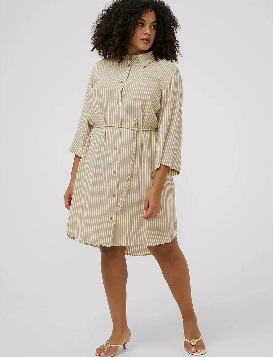 Kaffe Curve - KCmille Short Shirt Dress - sommarklänningar - chinchilla/chalk stripe - 0