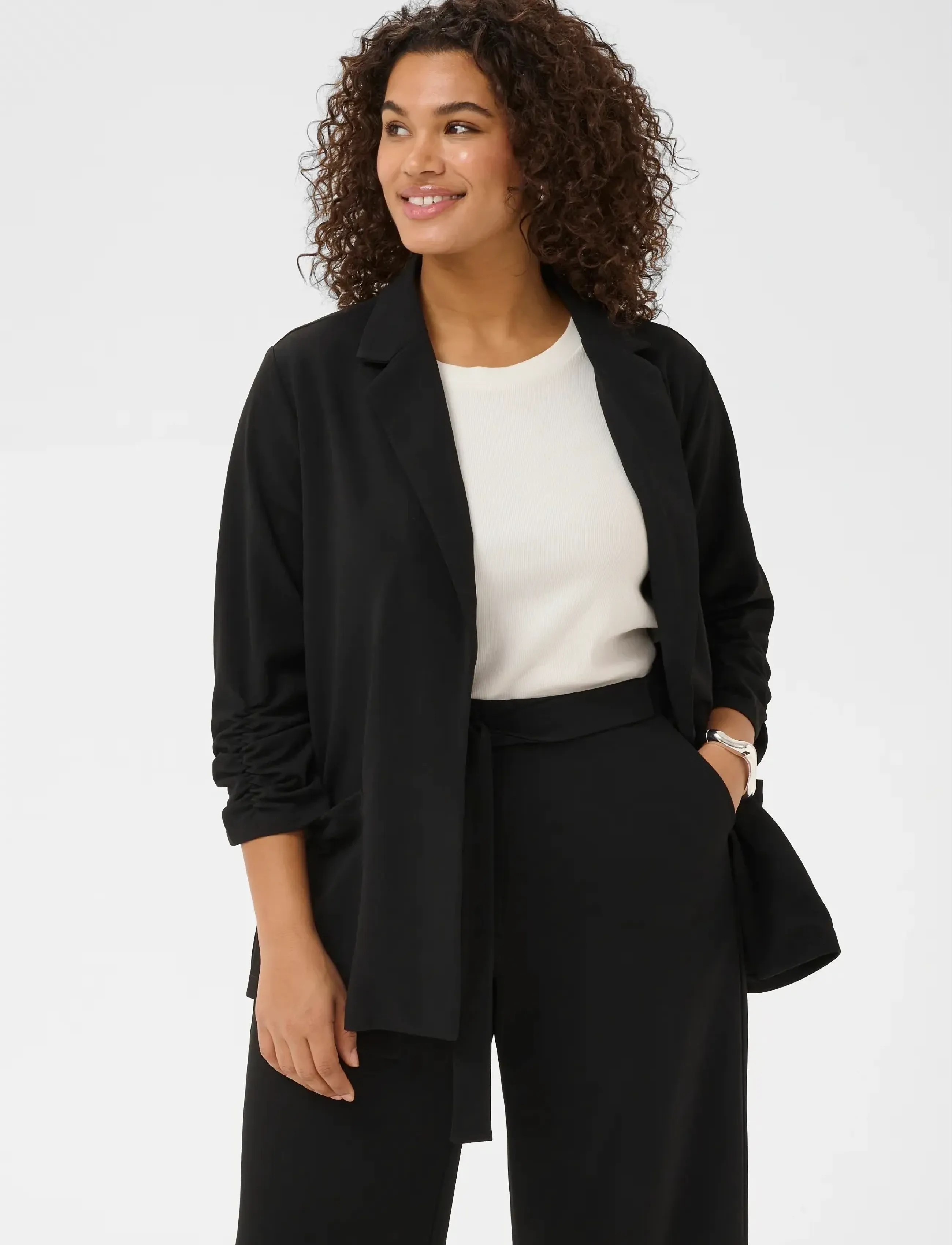 Kaffe Curve Kcpheolo 3/4 Sl Blazer, XL, Black, Blazere > Blazere I Overstørrelse, Dame