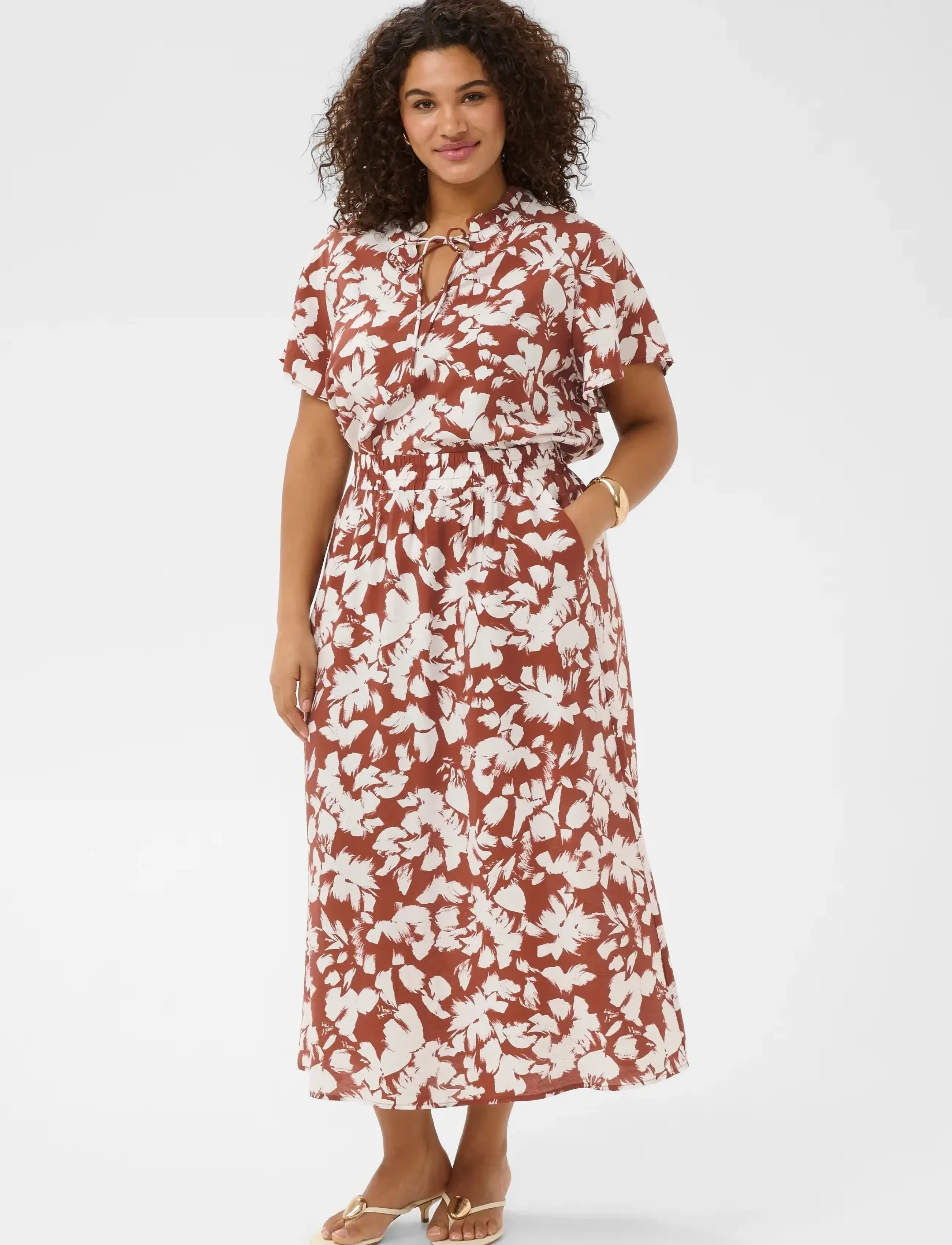 Kaffe Curve KCevia Skirt - Skirts - HENNA CHALK FLOWER / brown