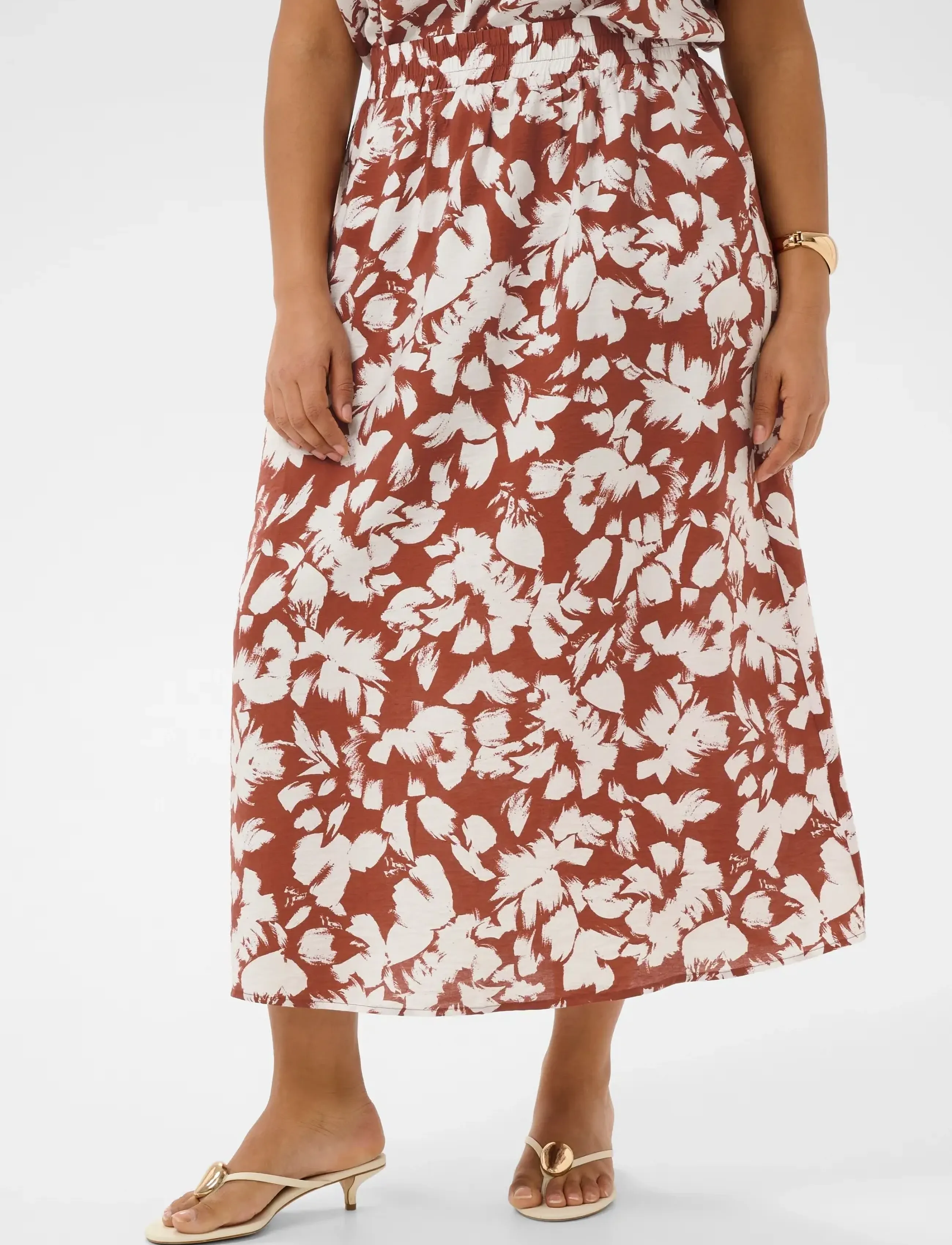 Kaffe Curve - KCevia Skirt - midiseelikud - henna chalk flower - 3