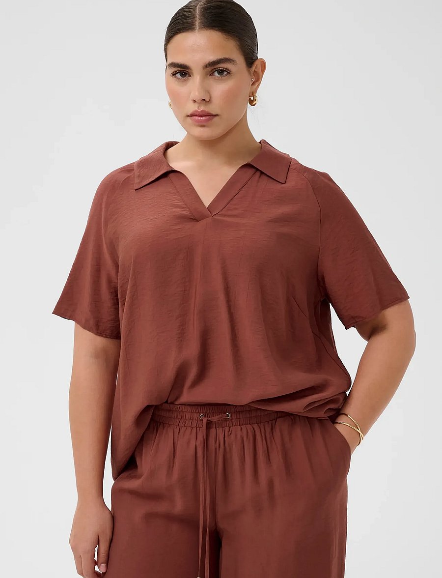 Kaffe Curve - KCemilia Blouse - short-sleeved blouses - henna - 0