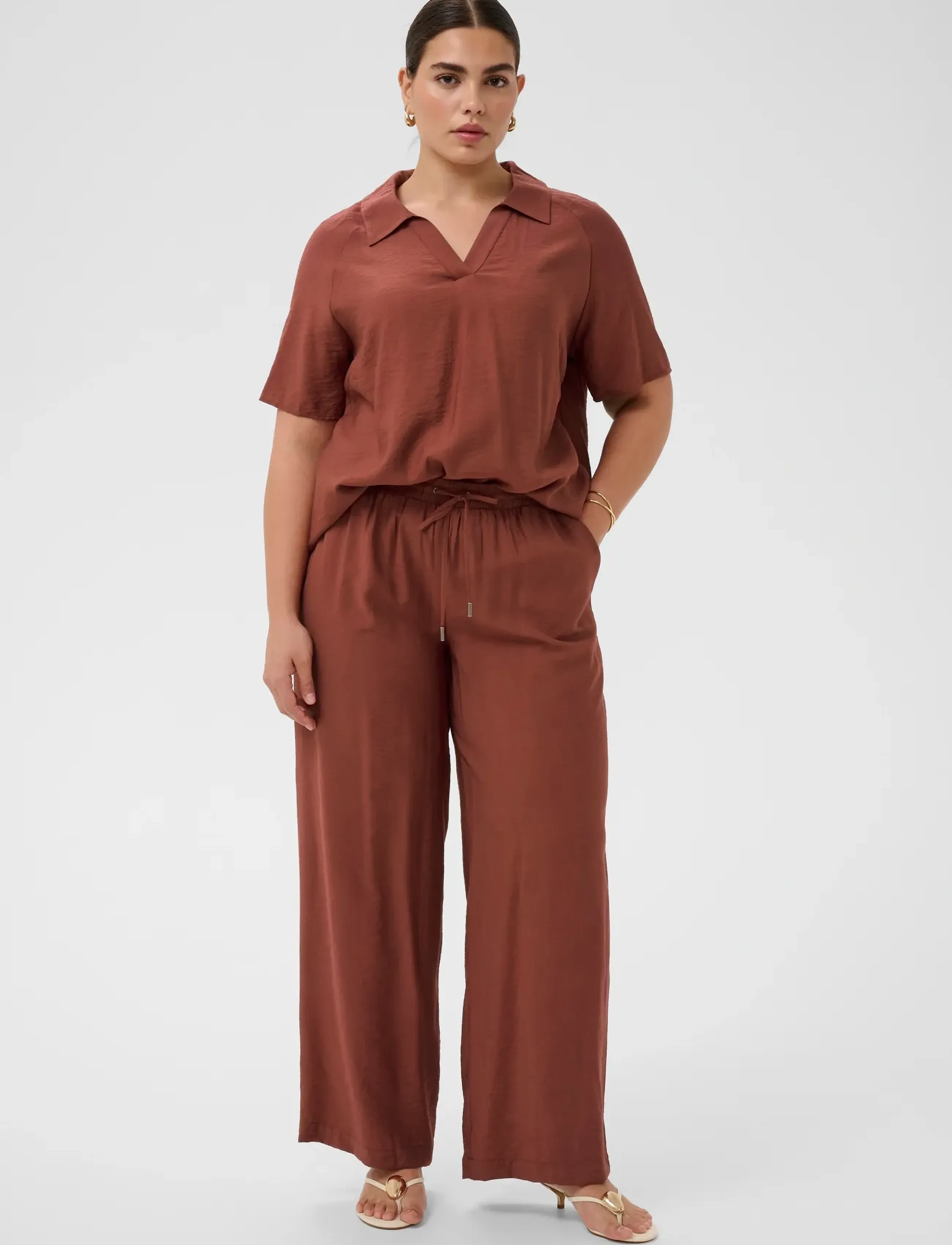 Kaffe Curve Kcemilia Wide Pants, Kvinder, Vide Bukser, Brun, Str: 44