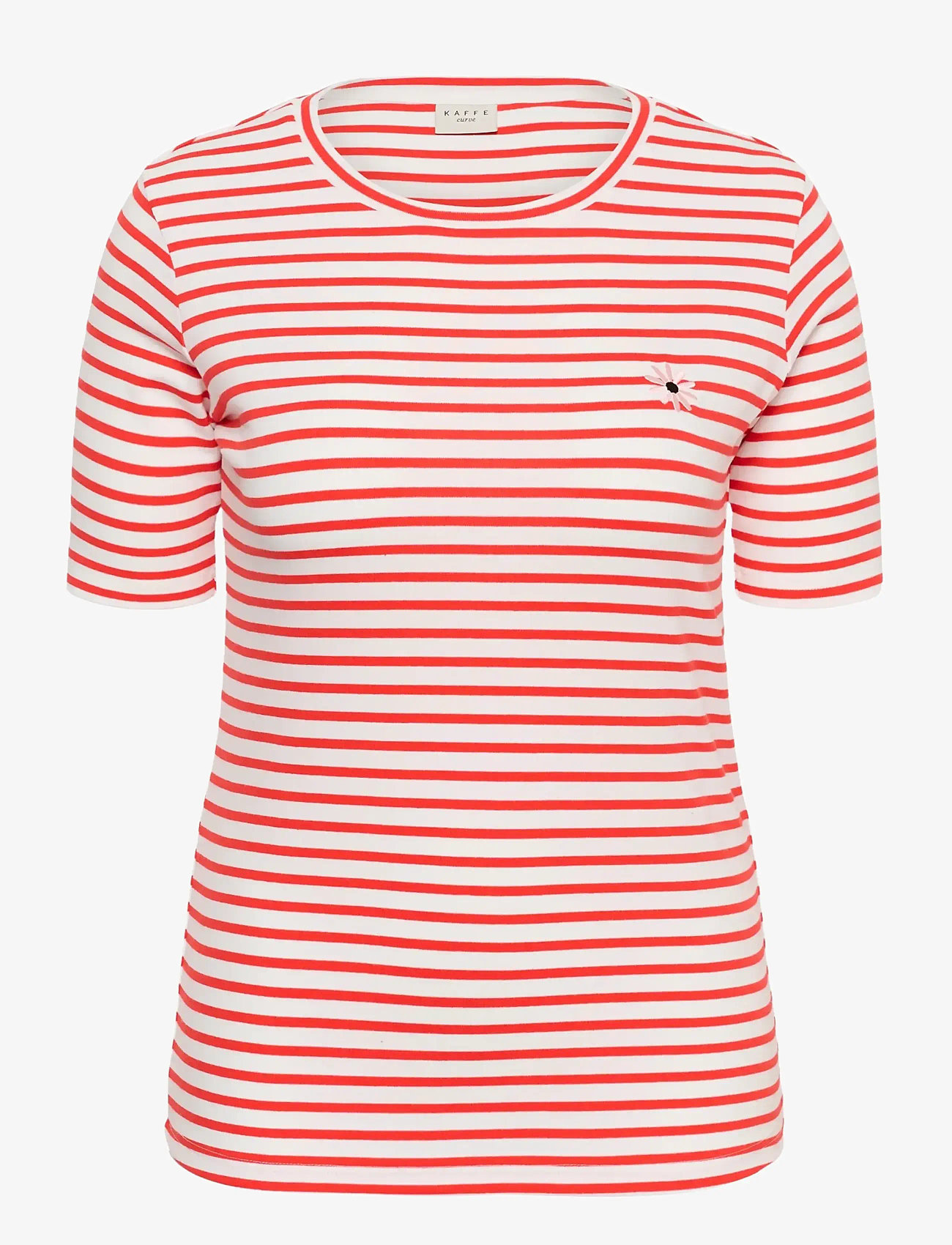 Kaffe Curve - KClia Flower Tshirt - t-shirts - poppy red/chalk-pink flower - 1