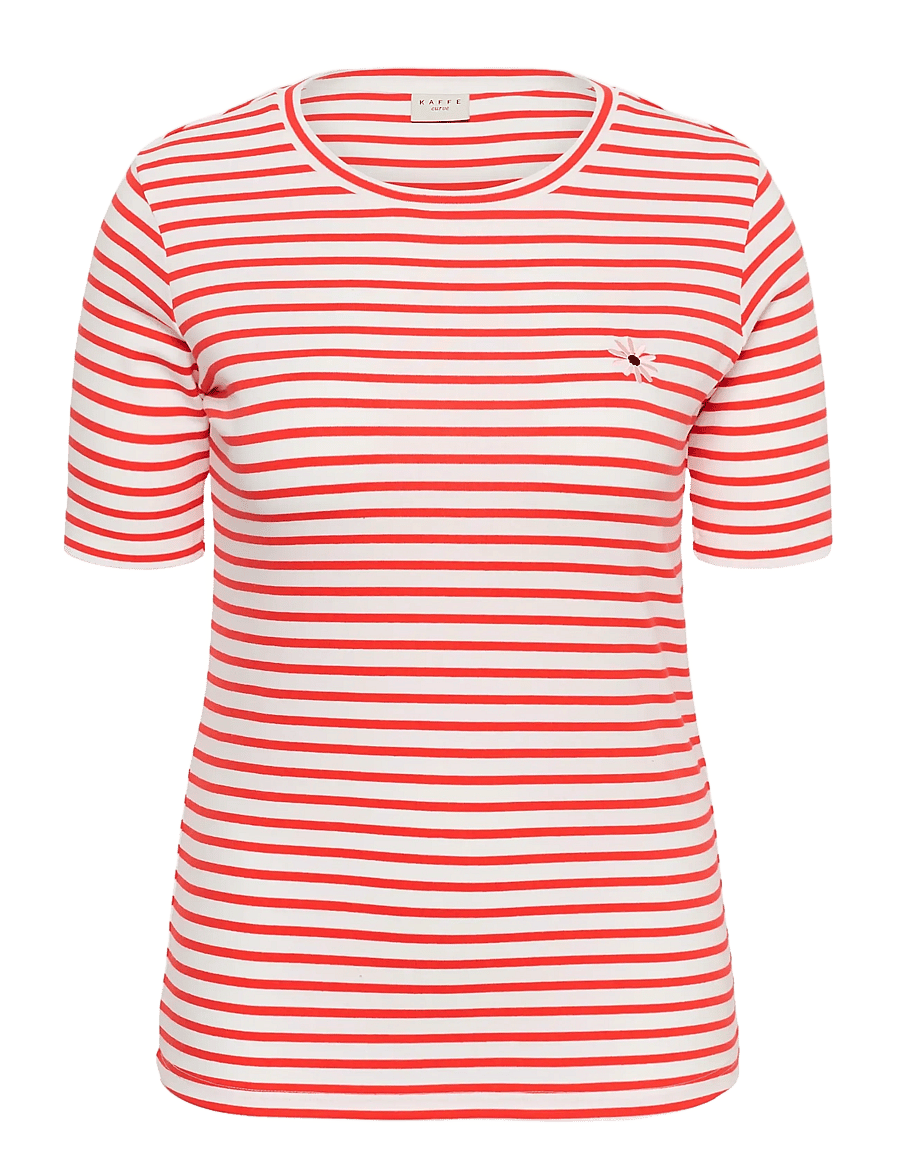 Kaffe Curve - KClia Flower Tshirt - t-shirts - poppy red/chalk-pink flower - 1
