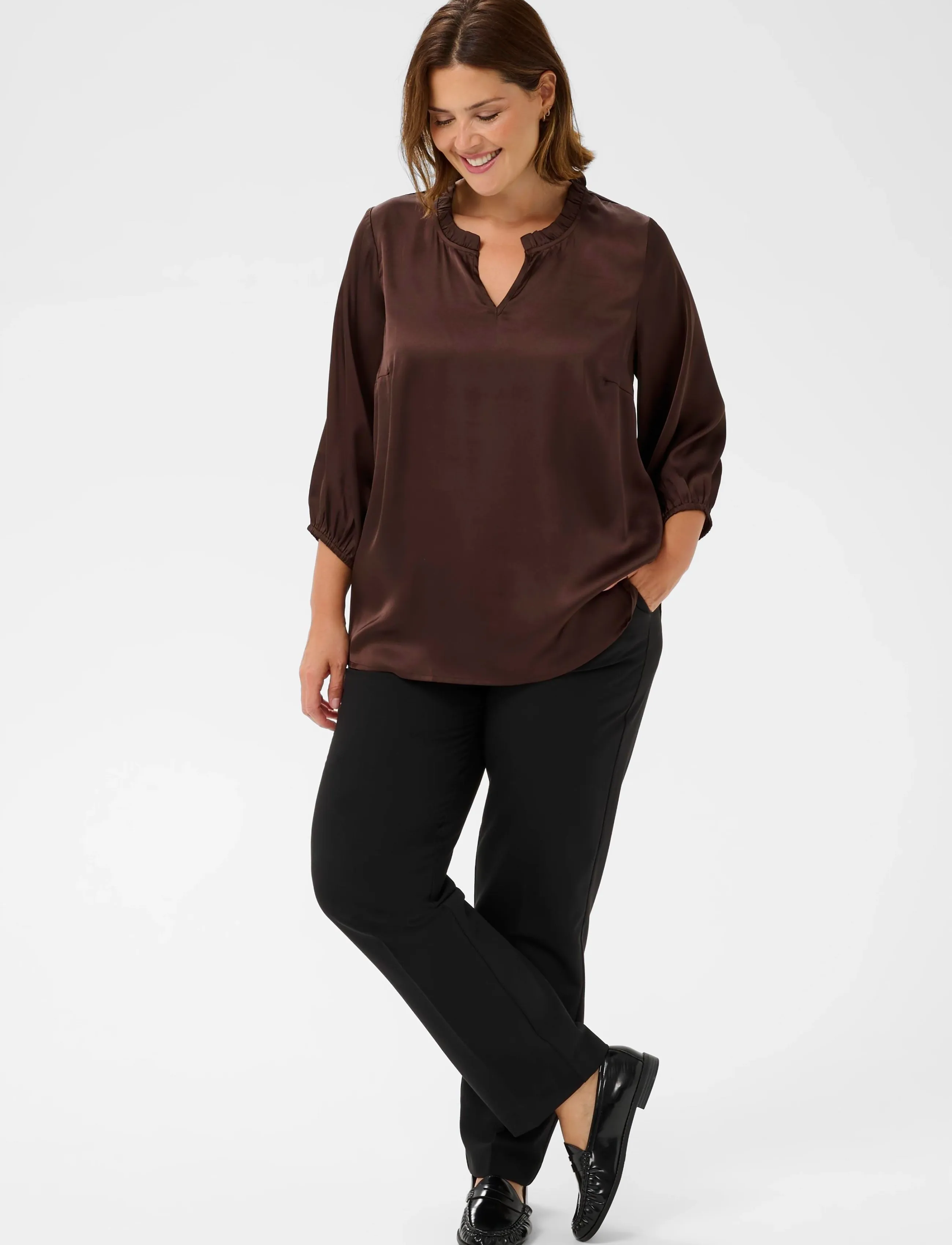 Kaffe Curve - KCamira Frill Blouse - chocolate brown - 3