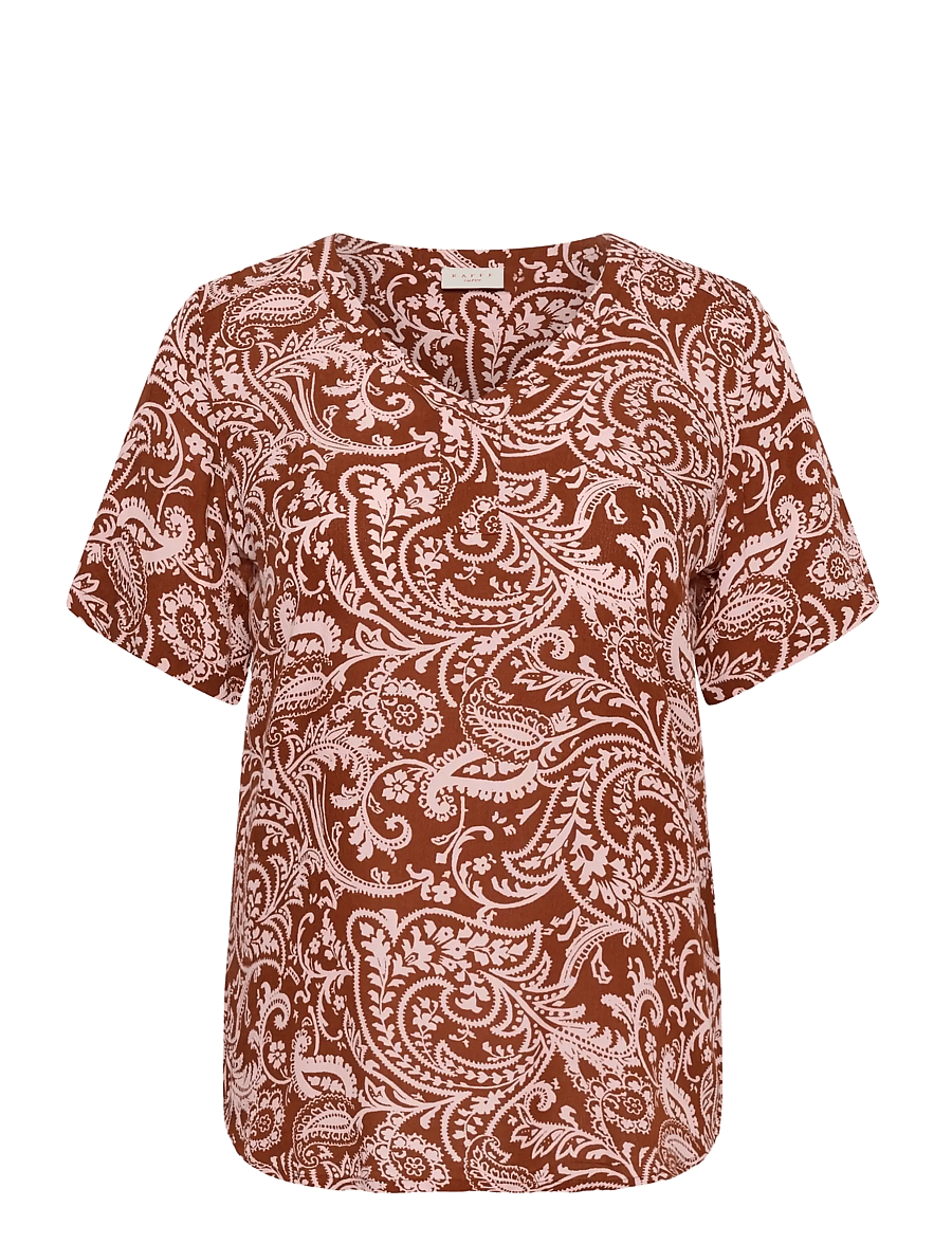 Kaffe Curve - KCami SS Blouse Printed - kortärmade blusar - henna ballerina paisley - 1