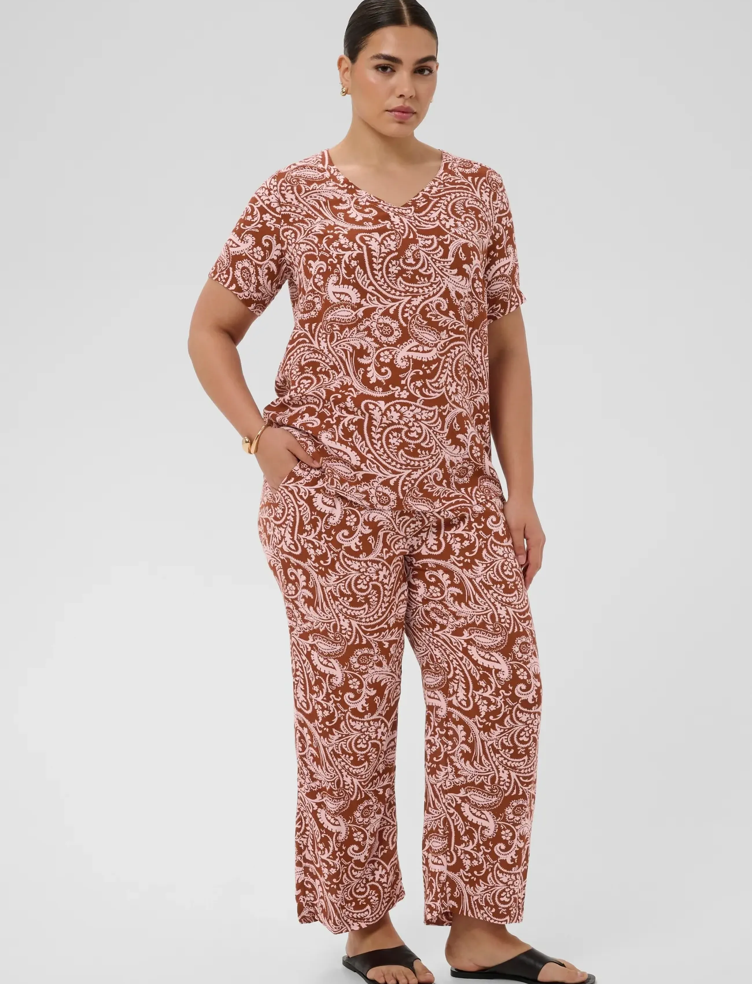 Kaffe Curve - KCami SS Blouse Printed - kortärmade blusar - henna ballerina paisley - 3