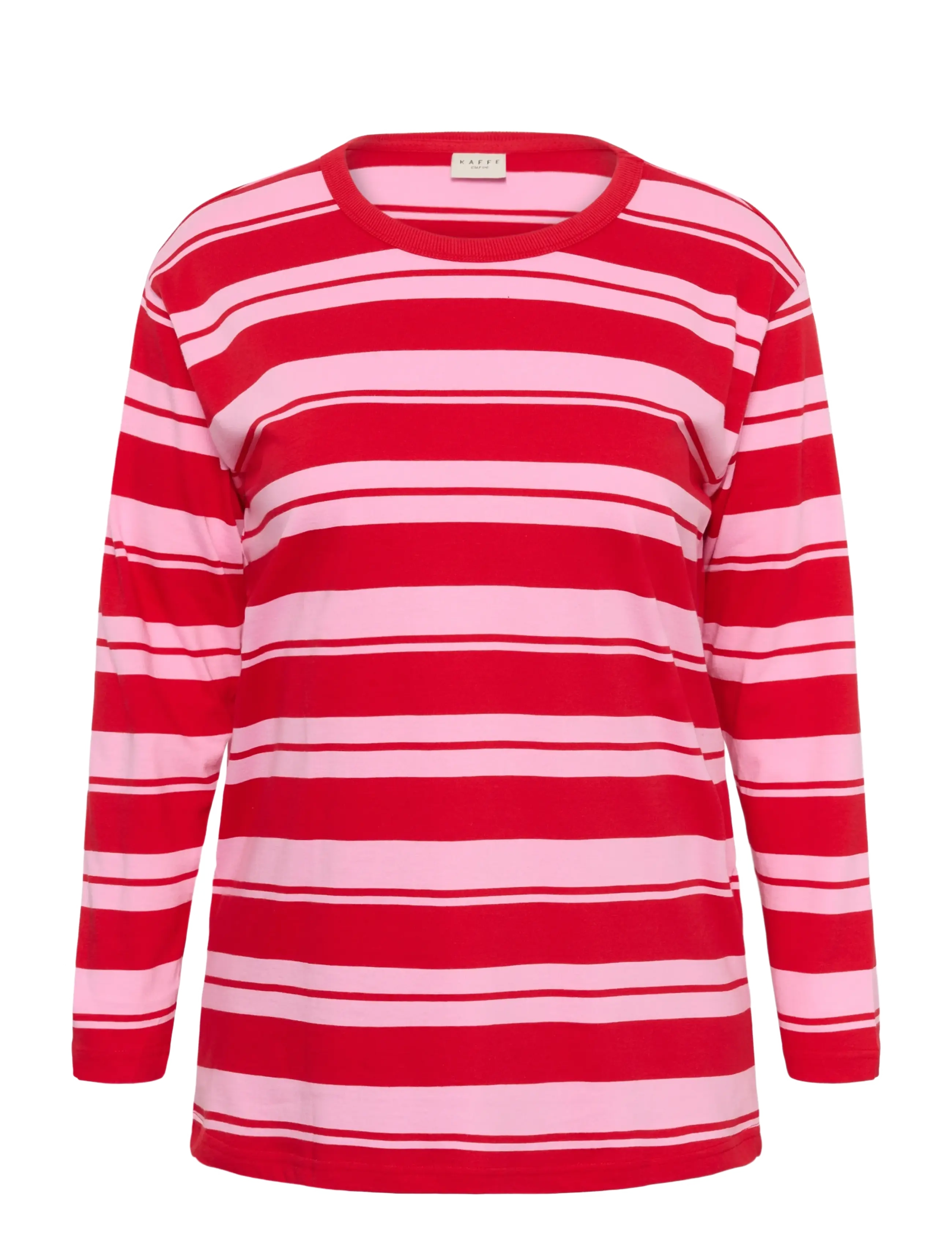 Kaffe Curve KCwinni Multistripe LS T-Shirt - Langærmede toppe - TRUE RED/PINK STRIPES / red