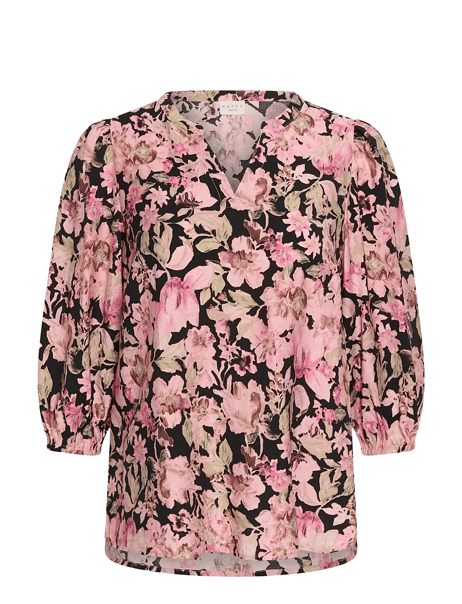 Kaffe Curve - KCsarina Blouse - langærmede bluser - pink flower print - 0