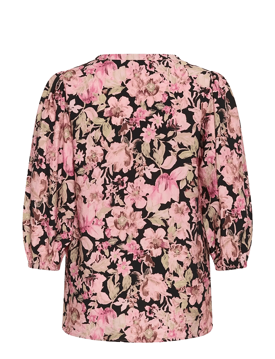 Kaffe Curve - KCsarina Blouse - långärmade blusar - pink flower print - 1