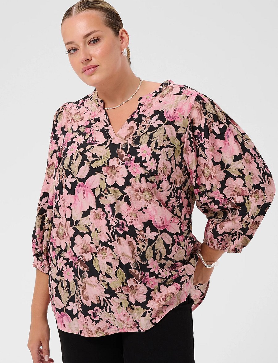 Kaffe Curve - KCsarina Blouse - langærmede bluser - pink flower print - 1