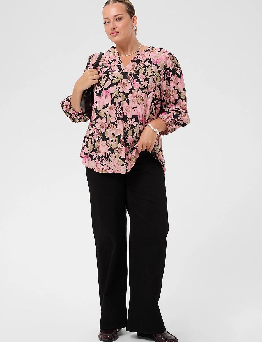 Kaffe Curve - KCsarina Blouse - langærmede bluser - pink flower print - 2