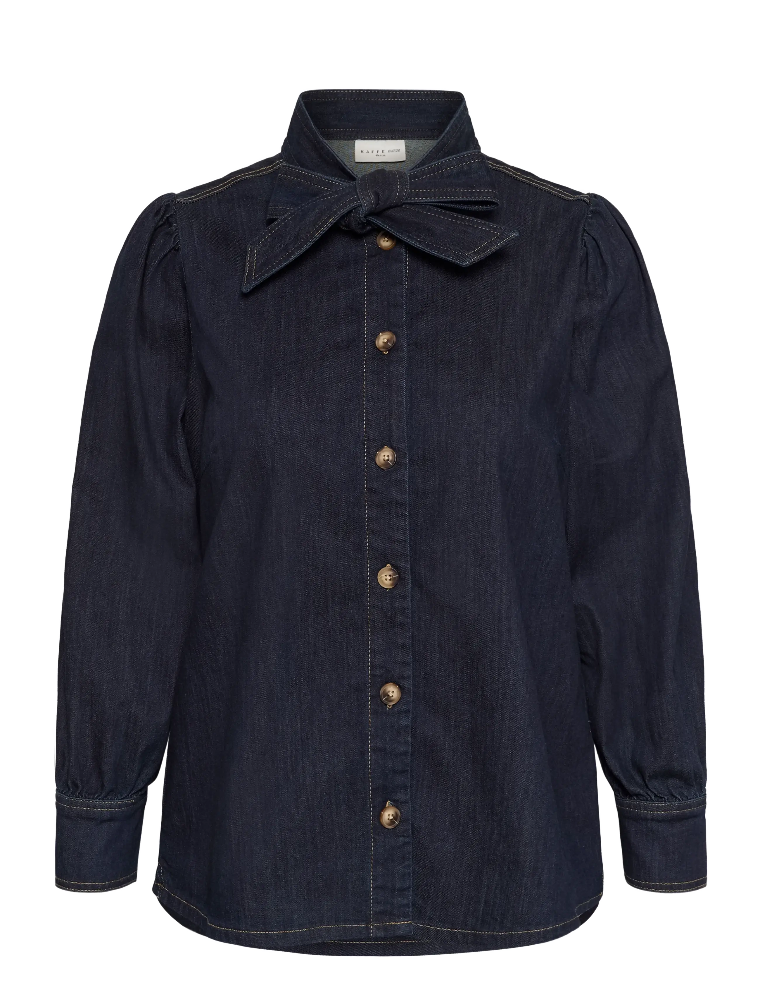 Kaffe Curve KCmally Denim Blouse - Långärmade blusar - RAW BLUE DENIM / navy
