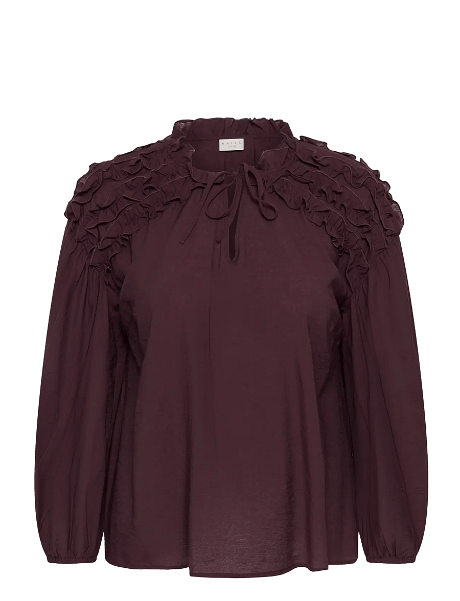 Kaffe Curve - KCnicola Ruffle Shirt - langærmede skjorter - fudge - 0