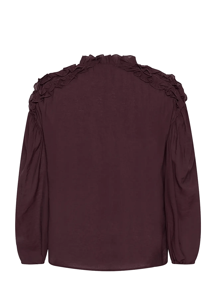 Kaffe Curve - KCnicola Ruffle Shirt - långärmade skjortor - fudge - 1