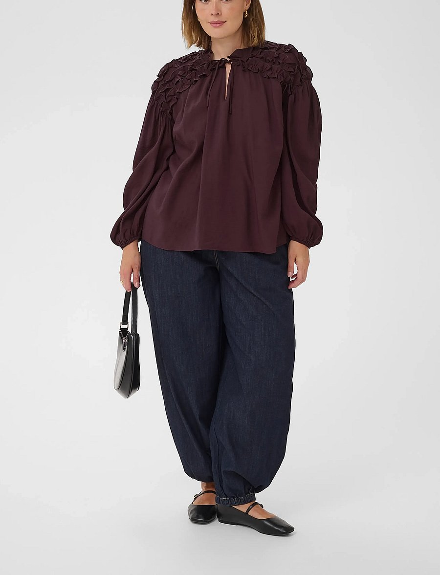 Kaffe Curve - KCnicola Ruffle Shirt - langærmede skjorter - fudge - 2