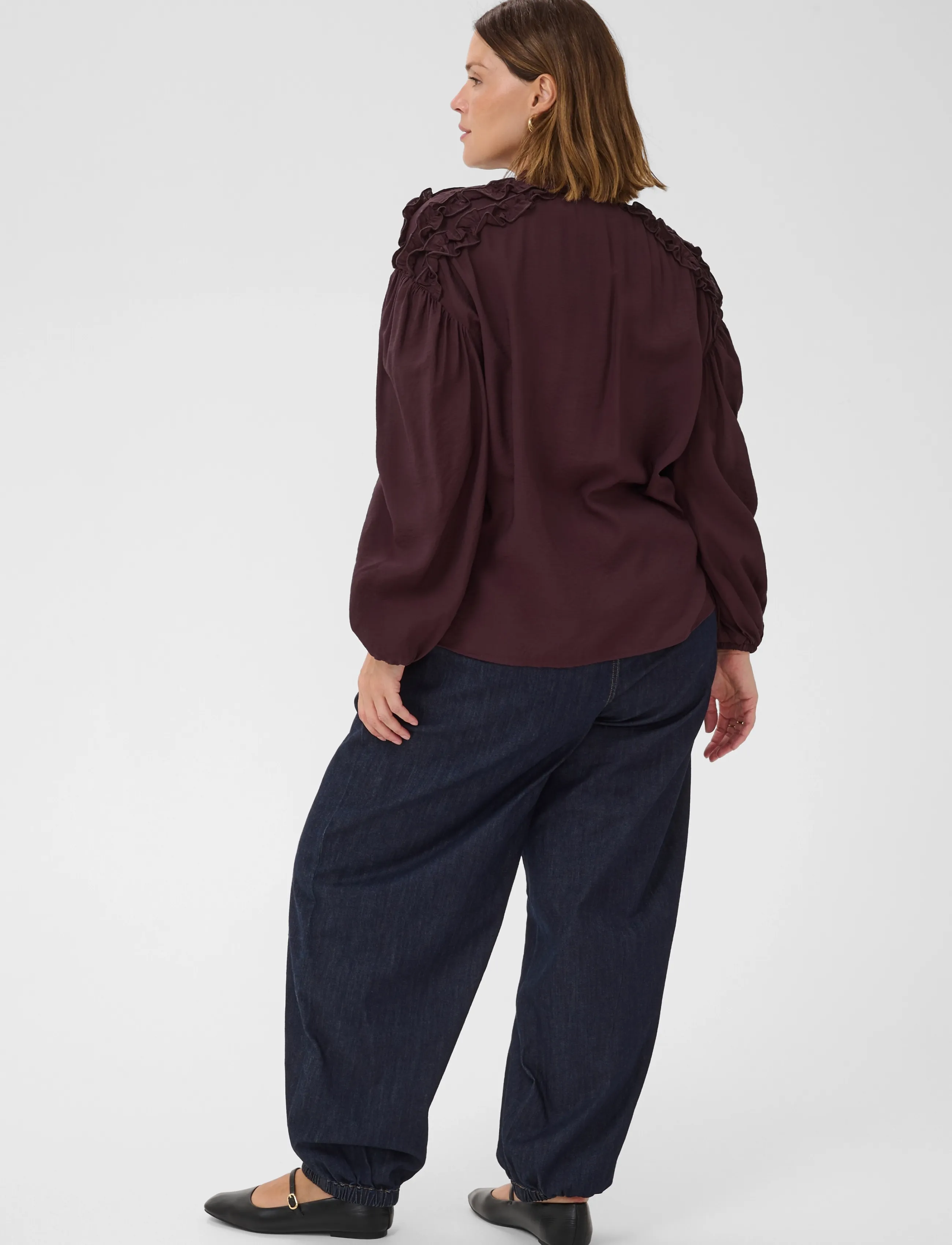 Kaffe Curve - KCnicola Ruffle Shirt - langærmede skjorter - fudge - 3