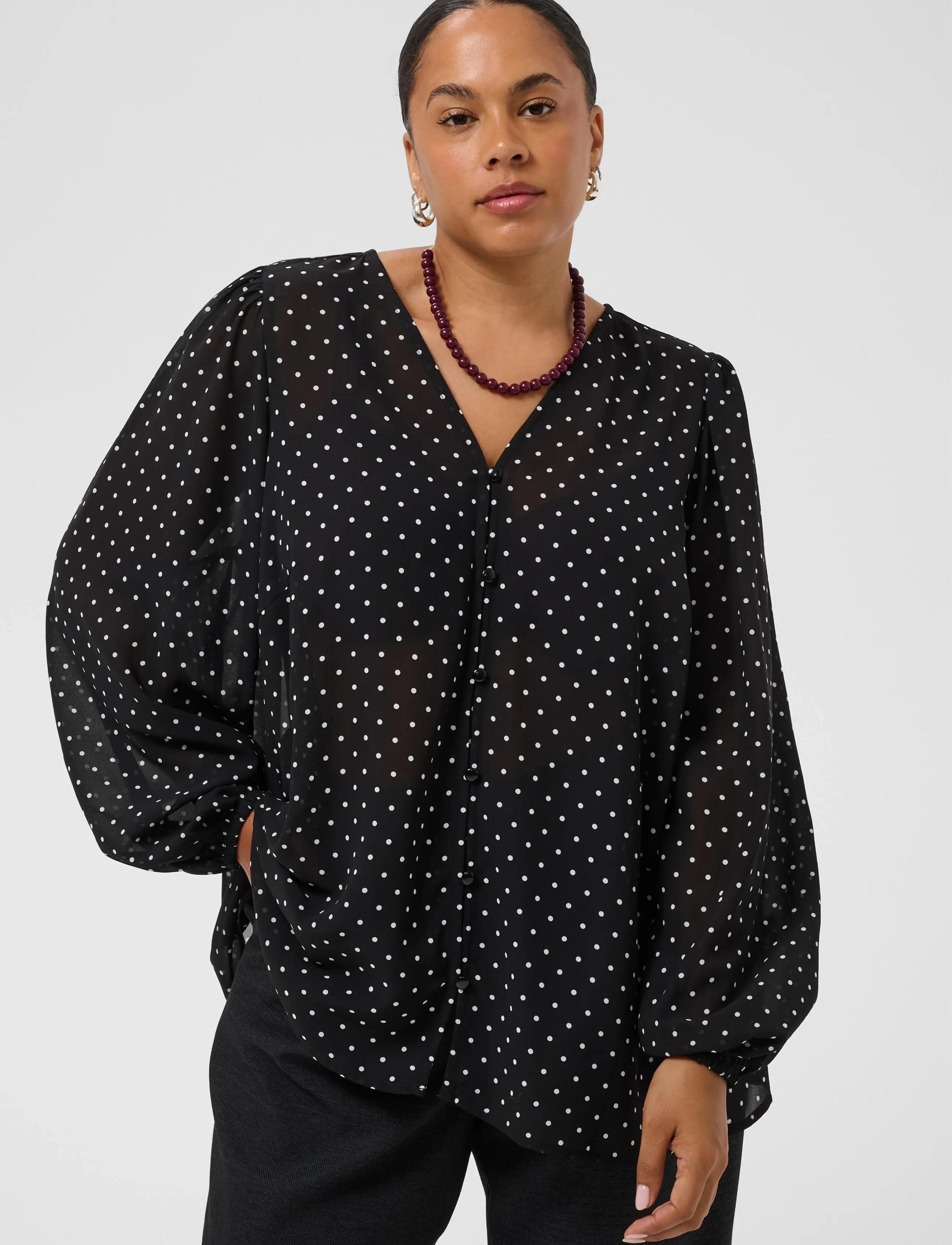Kaffe Curve - KCminda Blouse - black w. white dot - 1