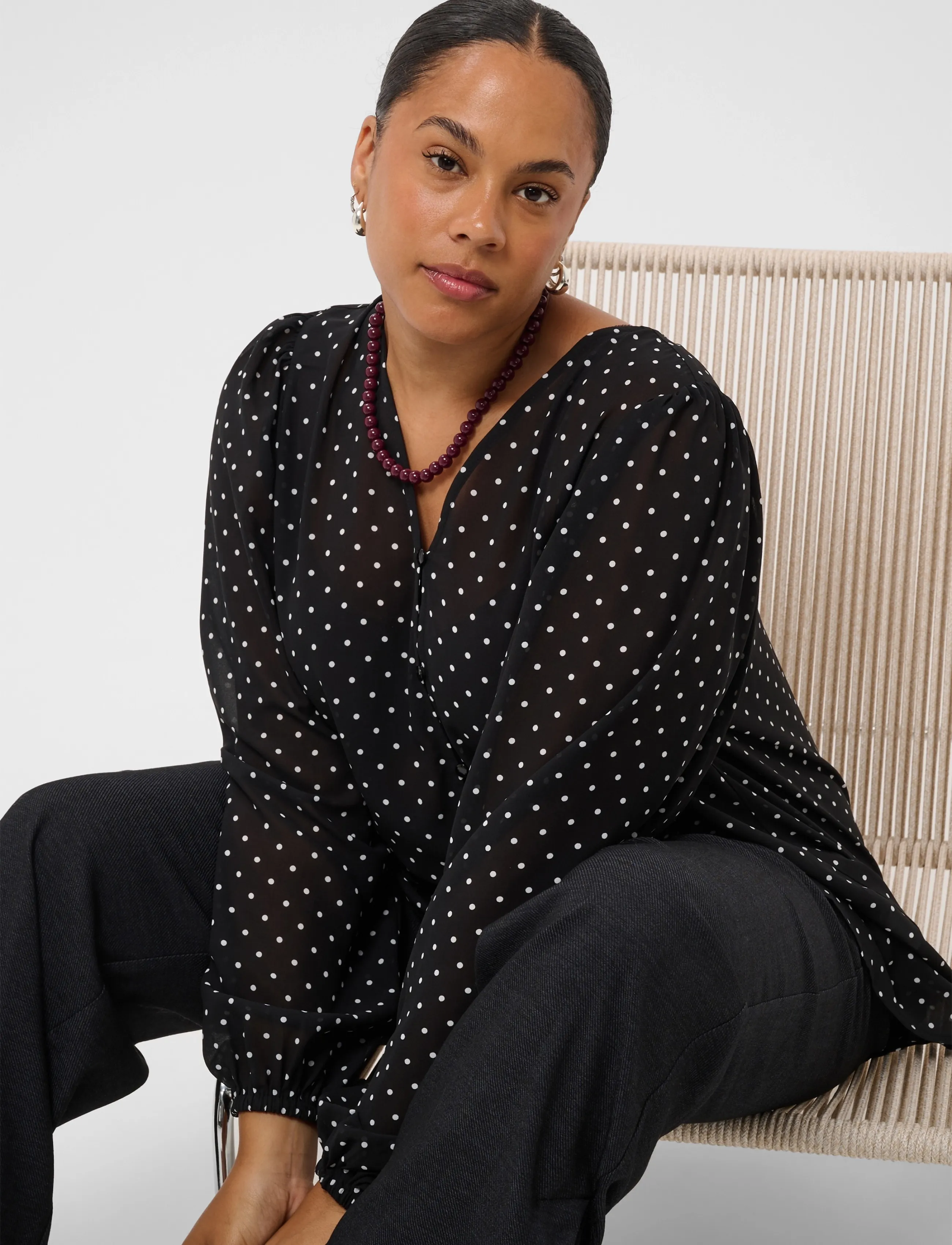 Kaffe Curve - KCminda Blouse - black w. white dot - 4