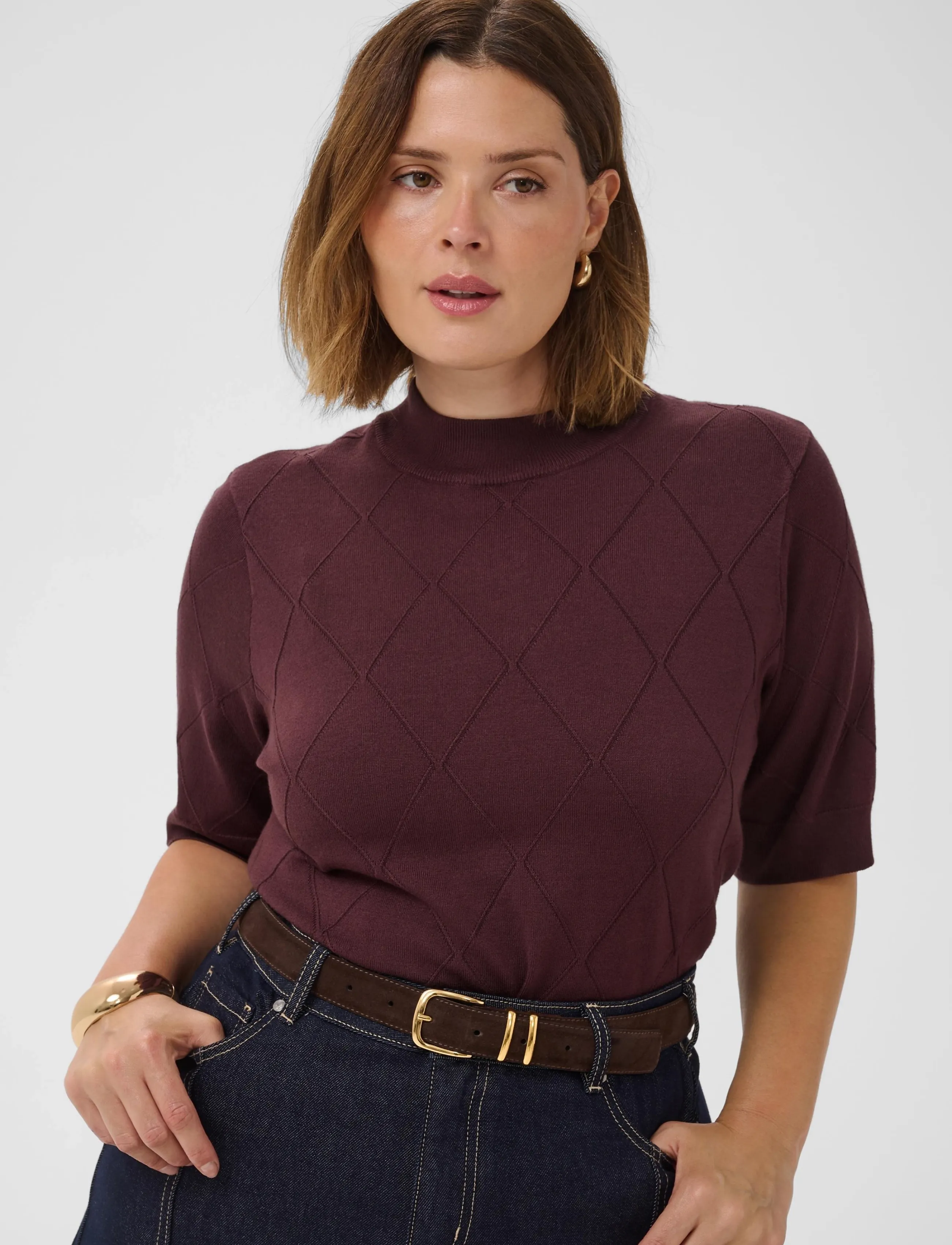 Kaffe Curve - KClizzy Argyle Knit - striktrøjer - fudge - 5