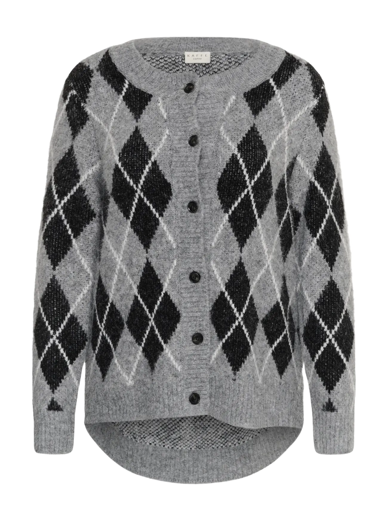 Kaffe Curve KCsima Cardigan - Kläder - BLACK/GM/WHITE ARGYLE / grey