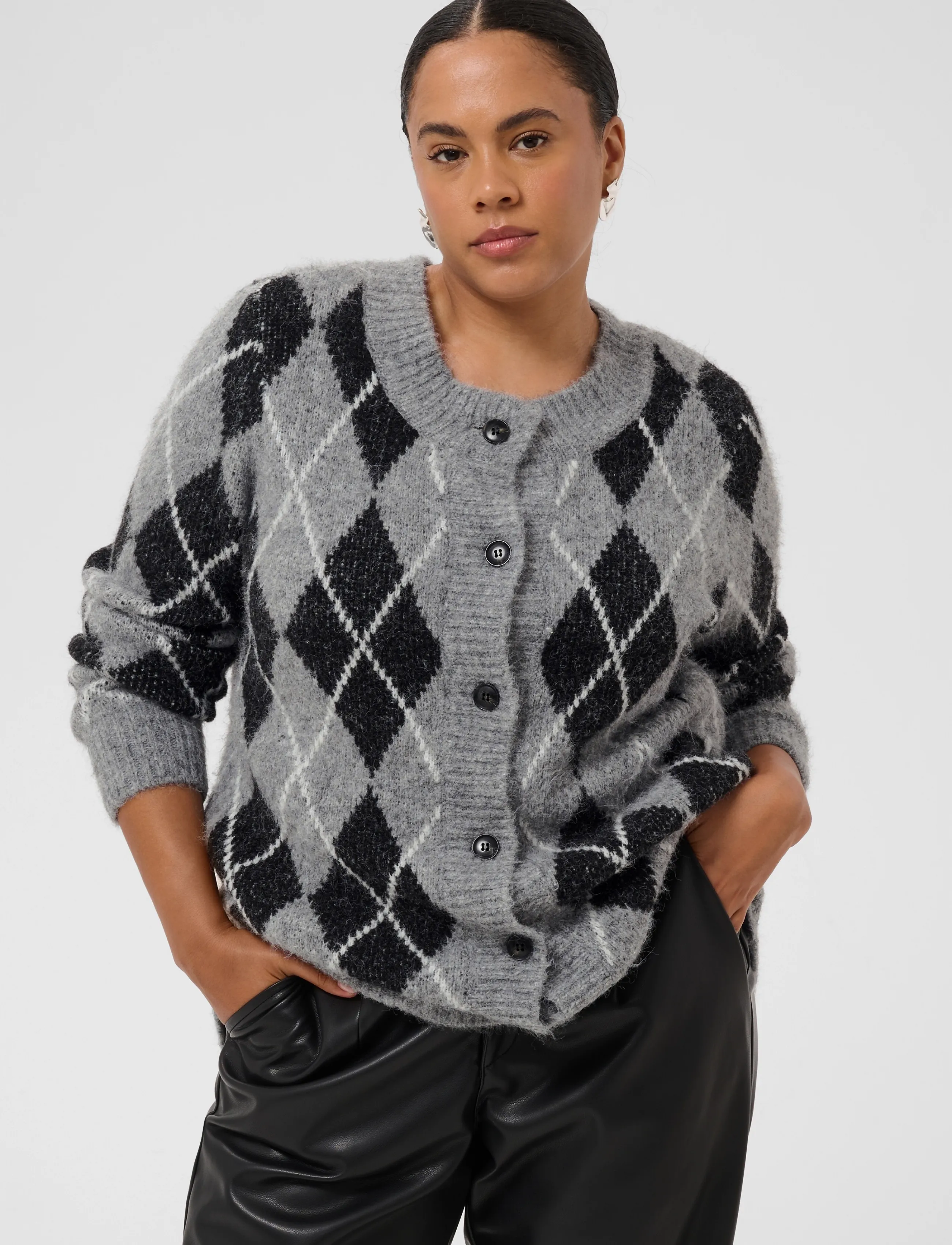 Kaffe Curve - KCsima Cardigan - black/gm/white argyle - 2