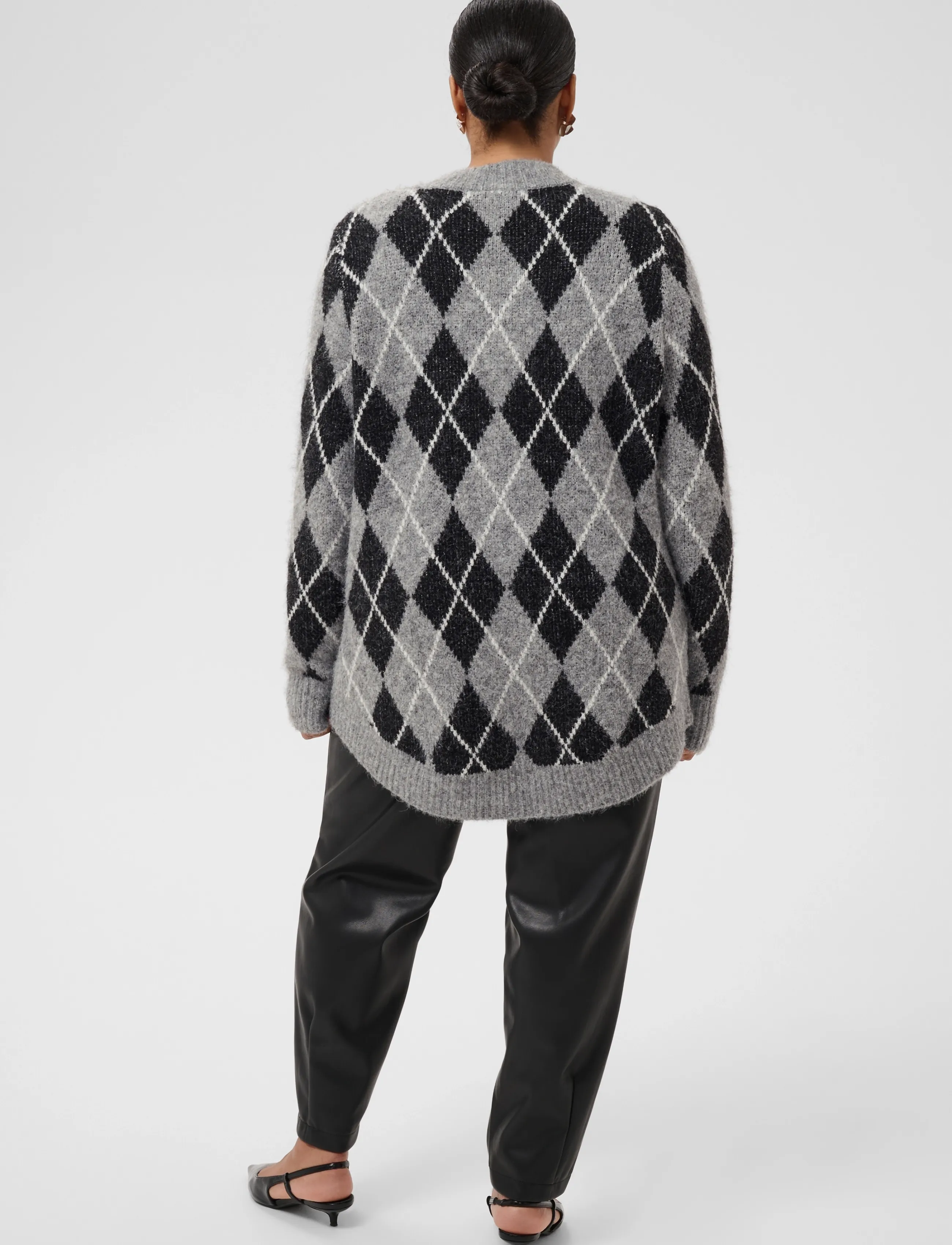 Kaffe Curve - KCsima Cardigan - black/gm/white argyle - 4