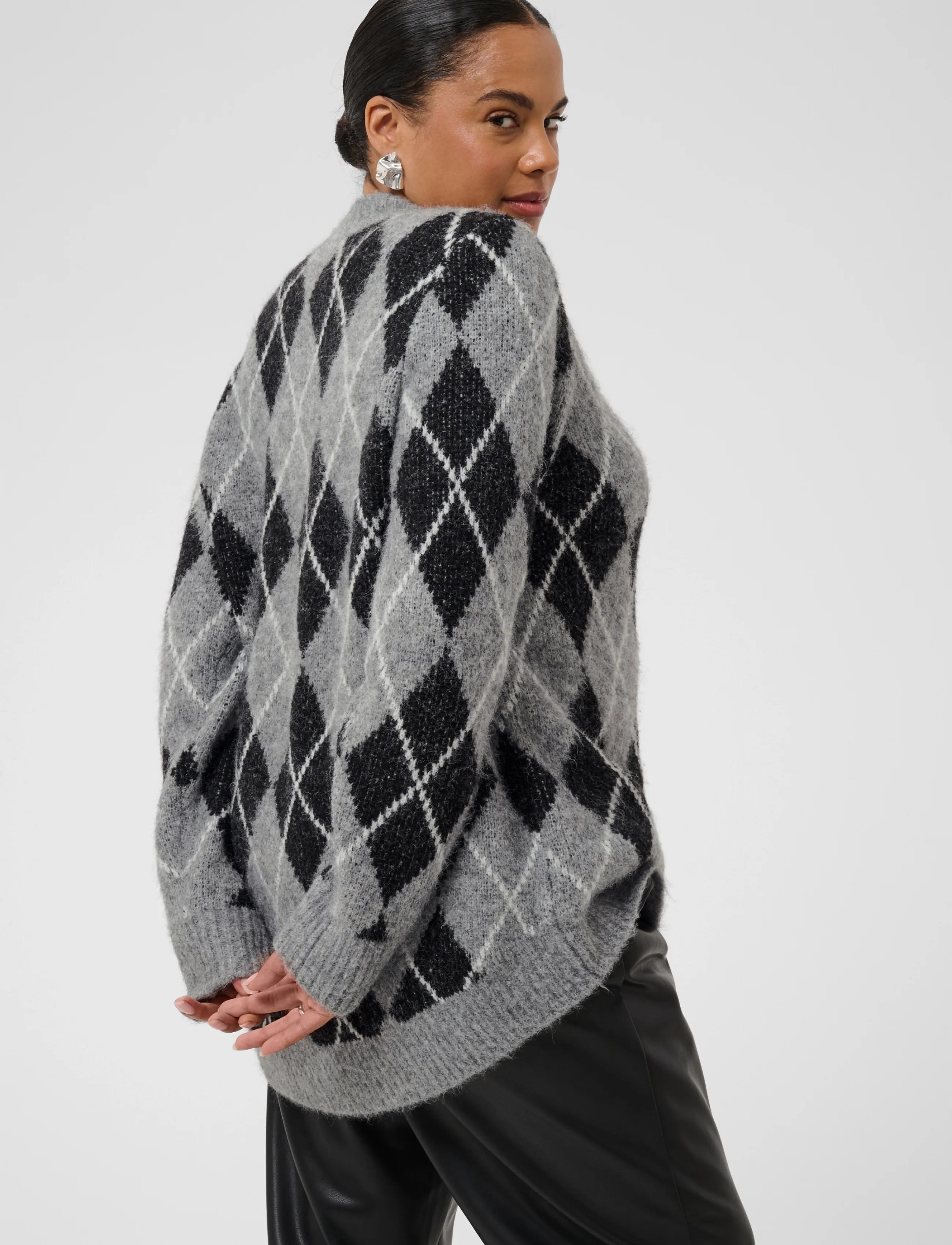 Kaffe Curve - KCsima Cardigan - black/gm/white argyle - 5