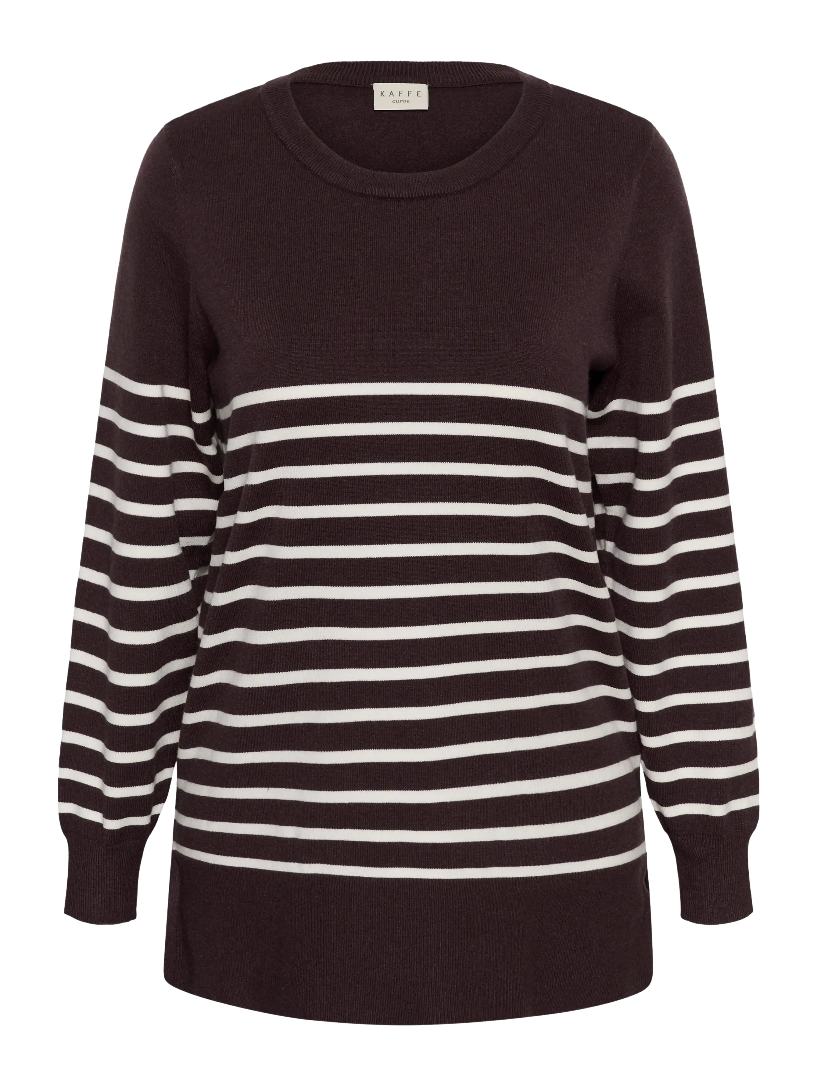 Kaffe Curve KCliona long Pullover - Inspiration - FUDGE/WHISPERWHITE STRIPE / brown