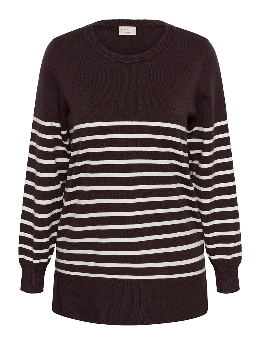 Kaffe Curve - KCliona long Pullover - striktrøjer - fudge/whisperwhite stripe - 0