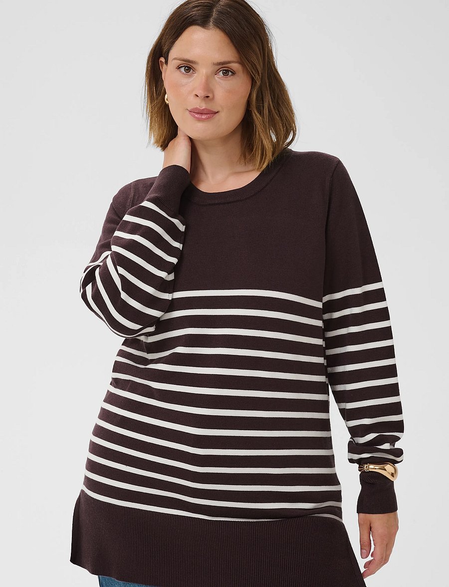 Kaffe Curve - KCliona long Pullover - striktrøjer - fudge/whisperwhite stripe - 2