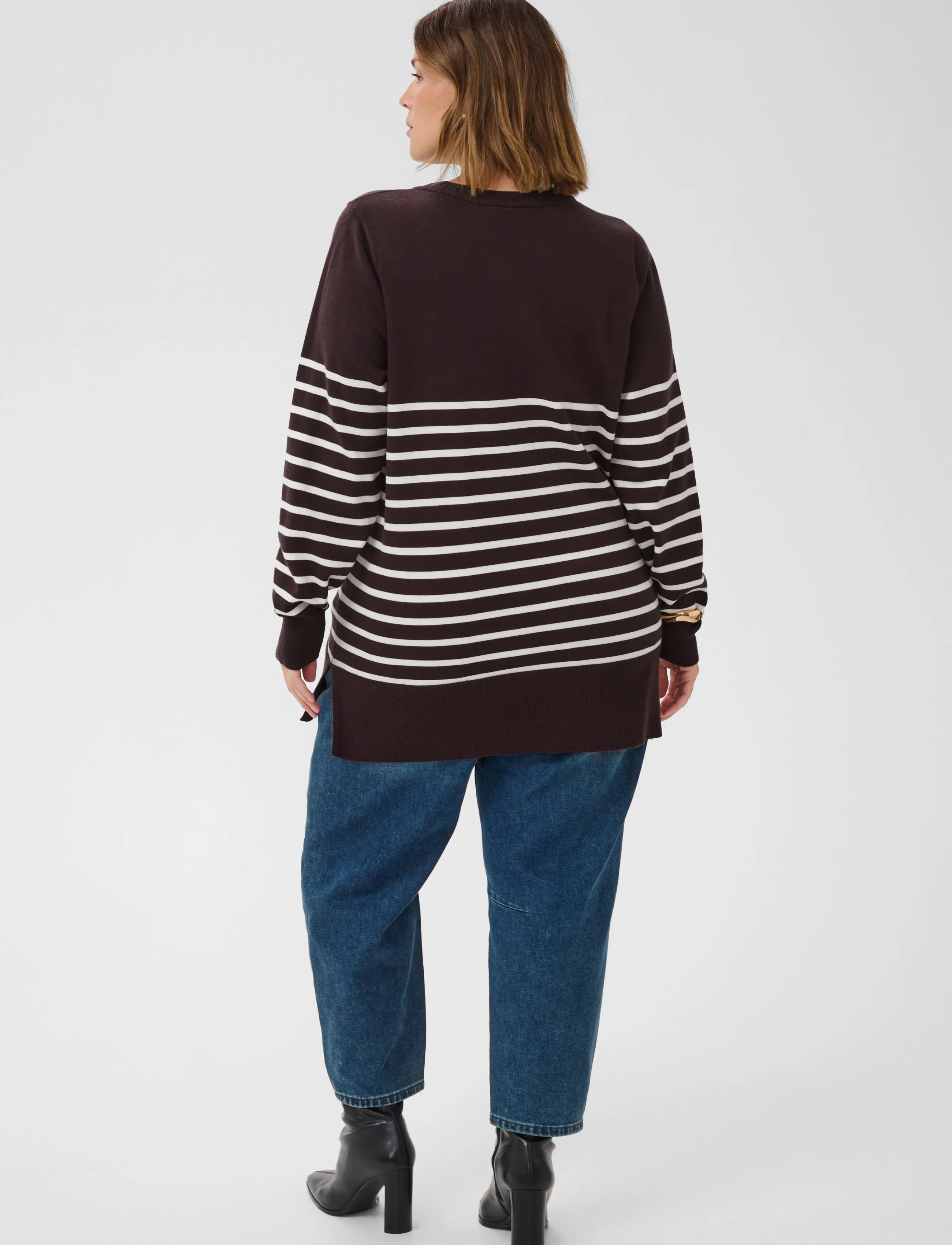 Kaffe Curve - KCliona long Pullover - striktrøjer - fudge/whisperwhite stripe - 4