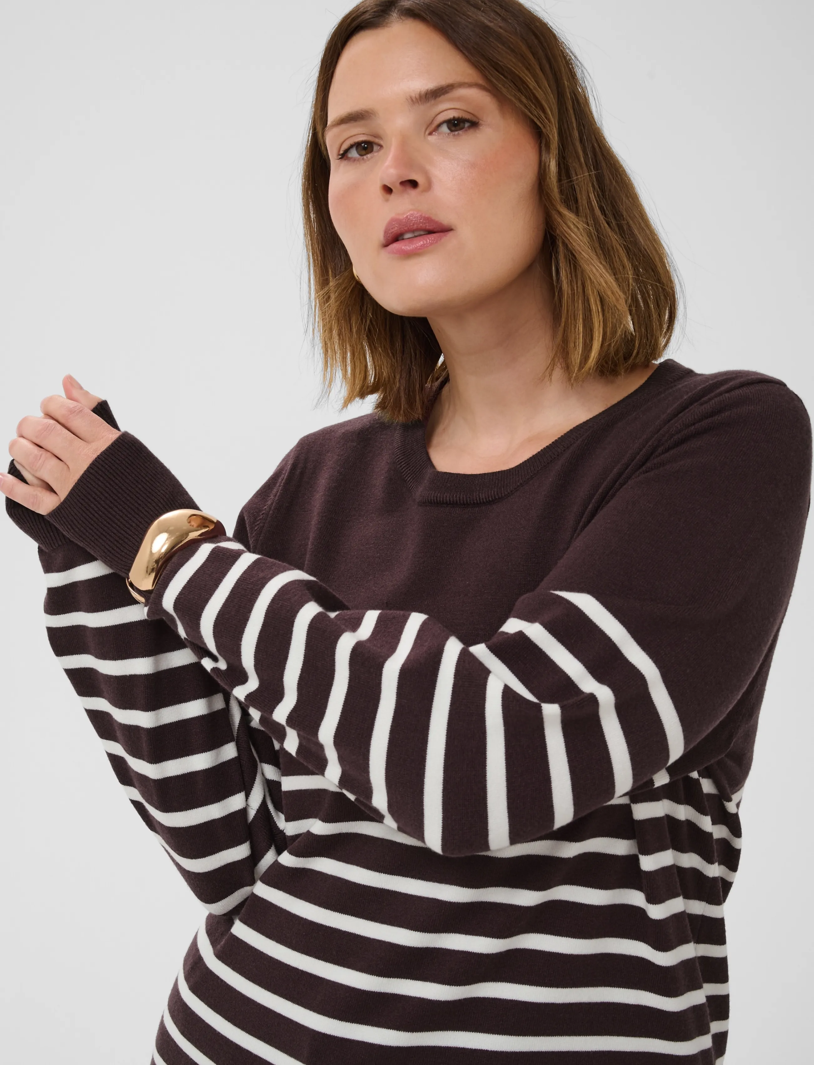 Kaffe Curve - KCliona long Pullover - striktrøjer - fudge/whisperwhite stripe - 5