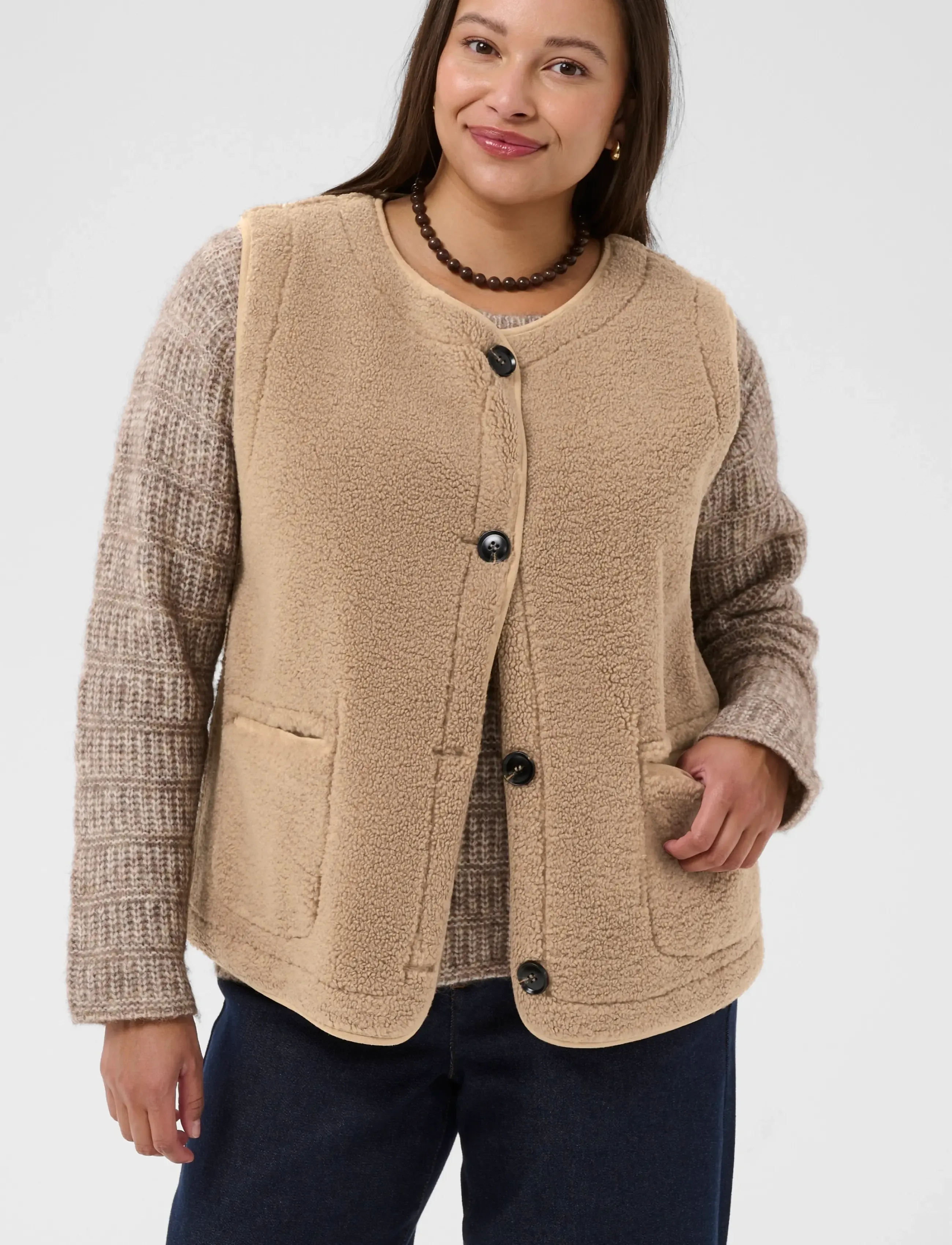 Kaffe Curve - KClinnea Teddy Vest - fleece & teddy vests - desert taupe - 2