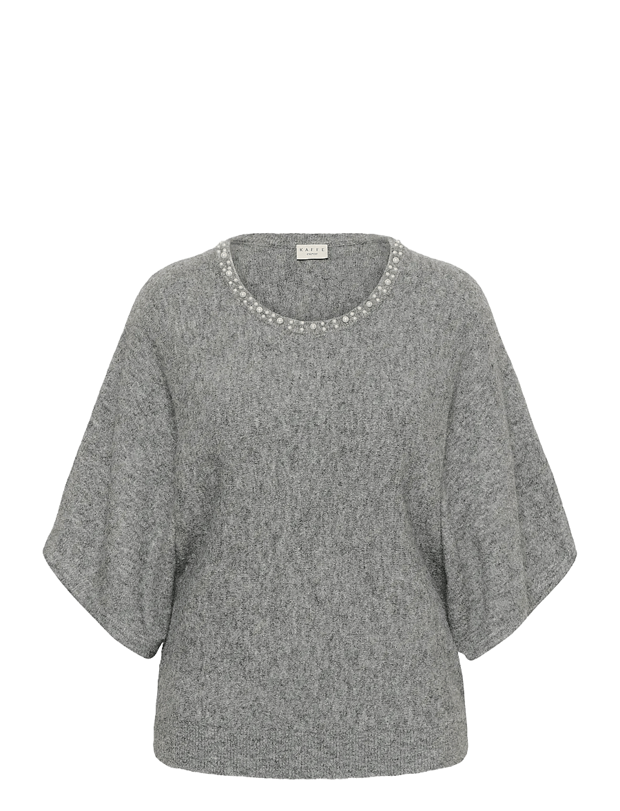 Kaffe Curve - KCbettie Wing SL Pullover - stickade tröjor - grey melange - 0