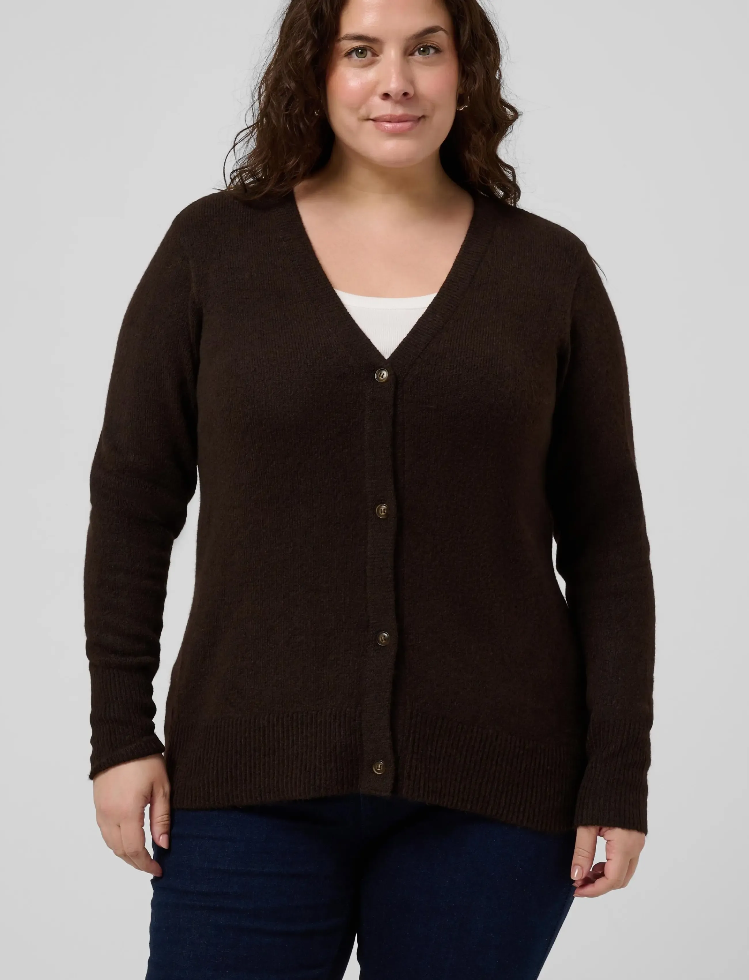 Kaffe Curve - KCyris V-Neck Cardigan - koftor - coffee bean - 2