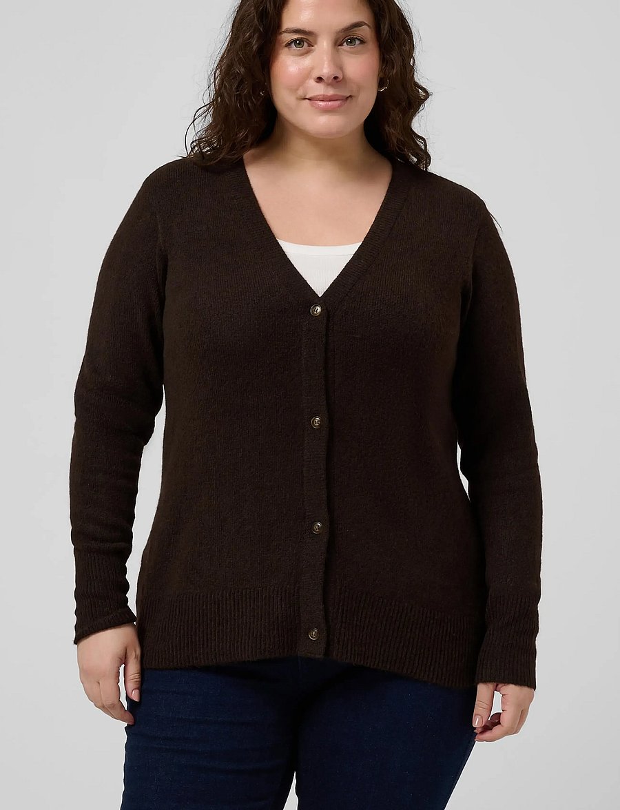 Kaffe Curve - KCyris V-Neck Cardigan - koftor - coffee bean - 2