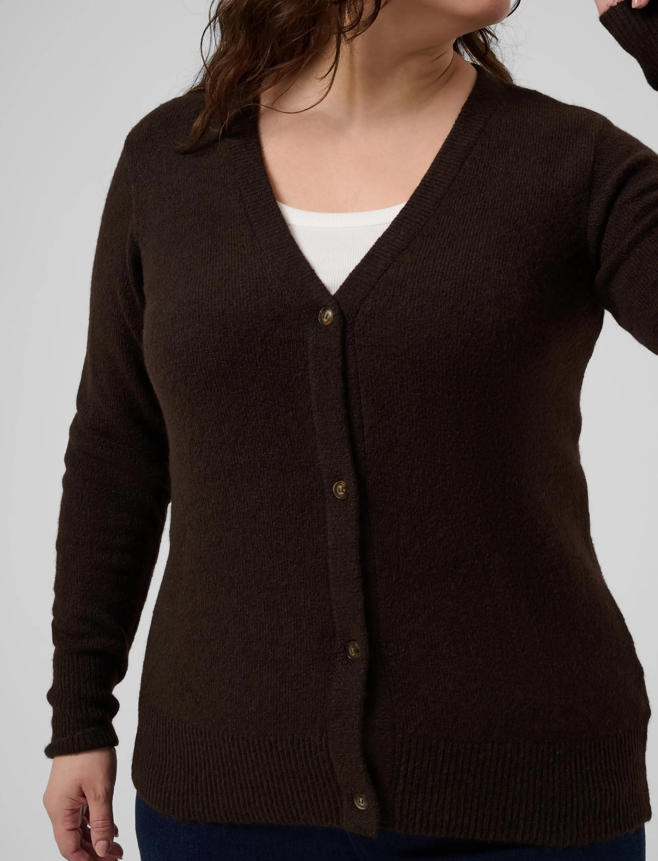 Kaffe Curve - KCyris V-Neck Cardigan - koftor - coffee bean - 5
