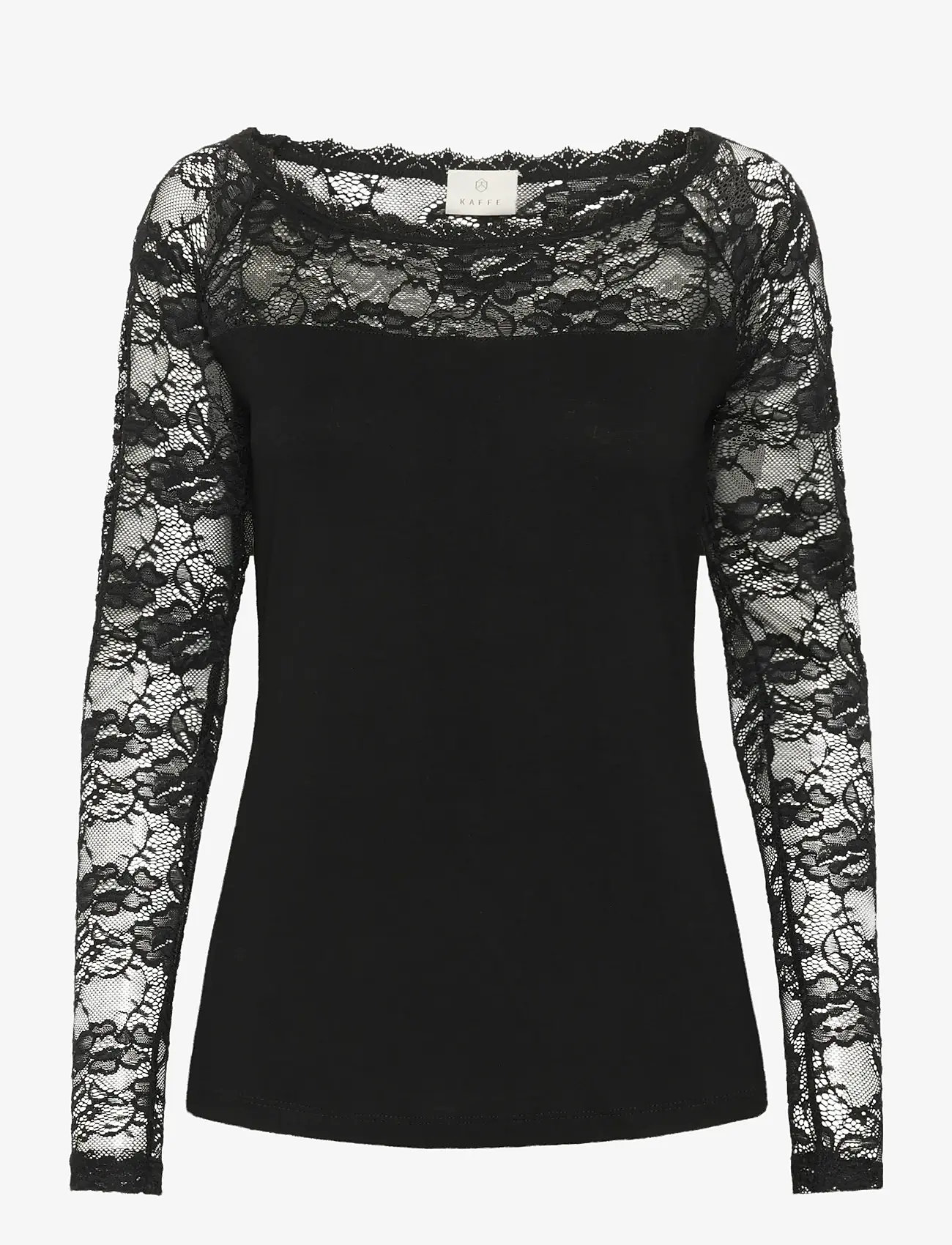 Kaffe - Lacy Boat t-shirt - långärmade blusar - black deep - 1