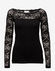 Kaffe - Lacy Boat t-shirt - long-sleeved blouses - black deep - 0