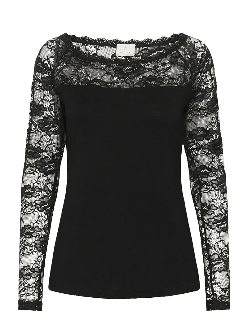 Kaffe - Lacy Boat t-shirt - långärmade blusar - black deep - 1