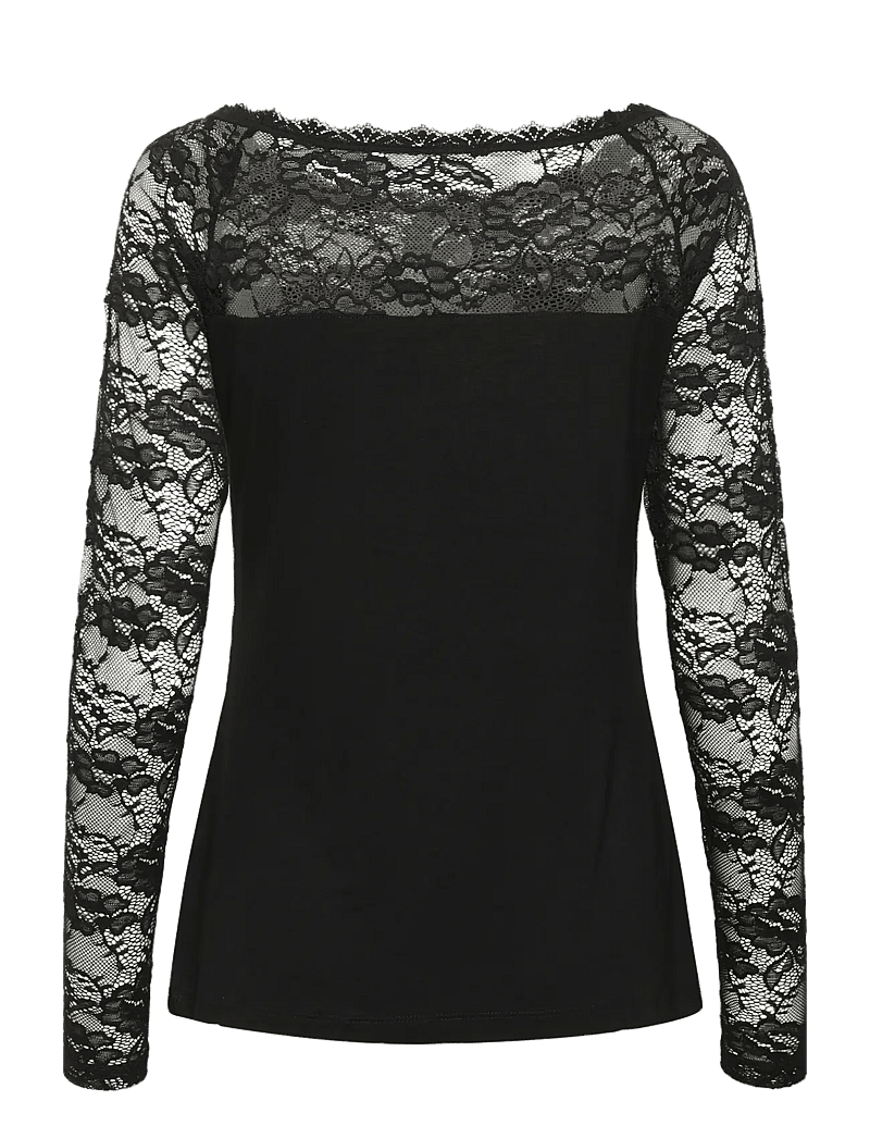 Kaffe - Lacy Boat t-shirt - långärmade blusar - black deep - 2