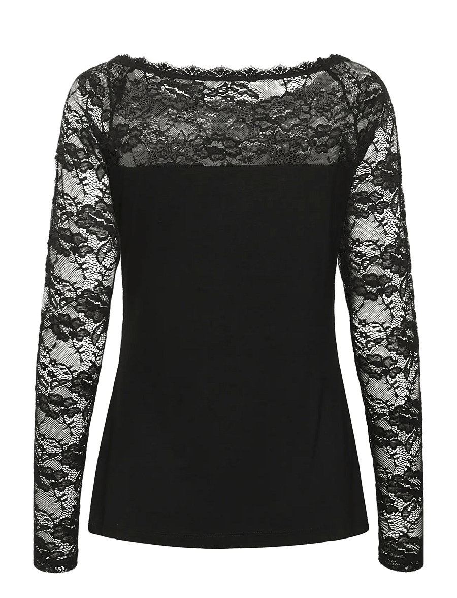 Kaffe - Lacy Boat t-shirt - long sleeved blouses - black deep - 2